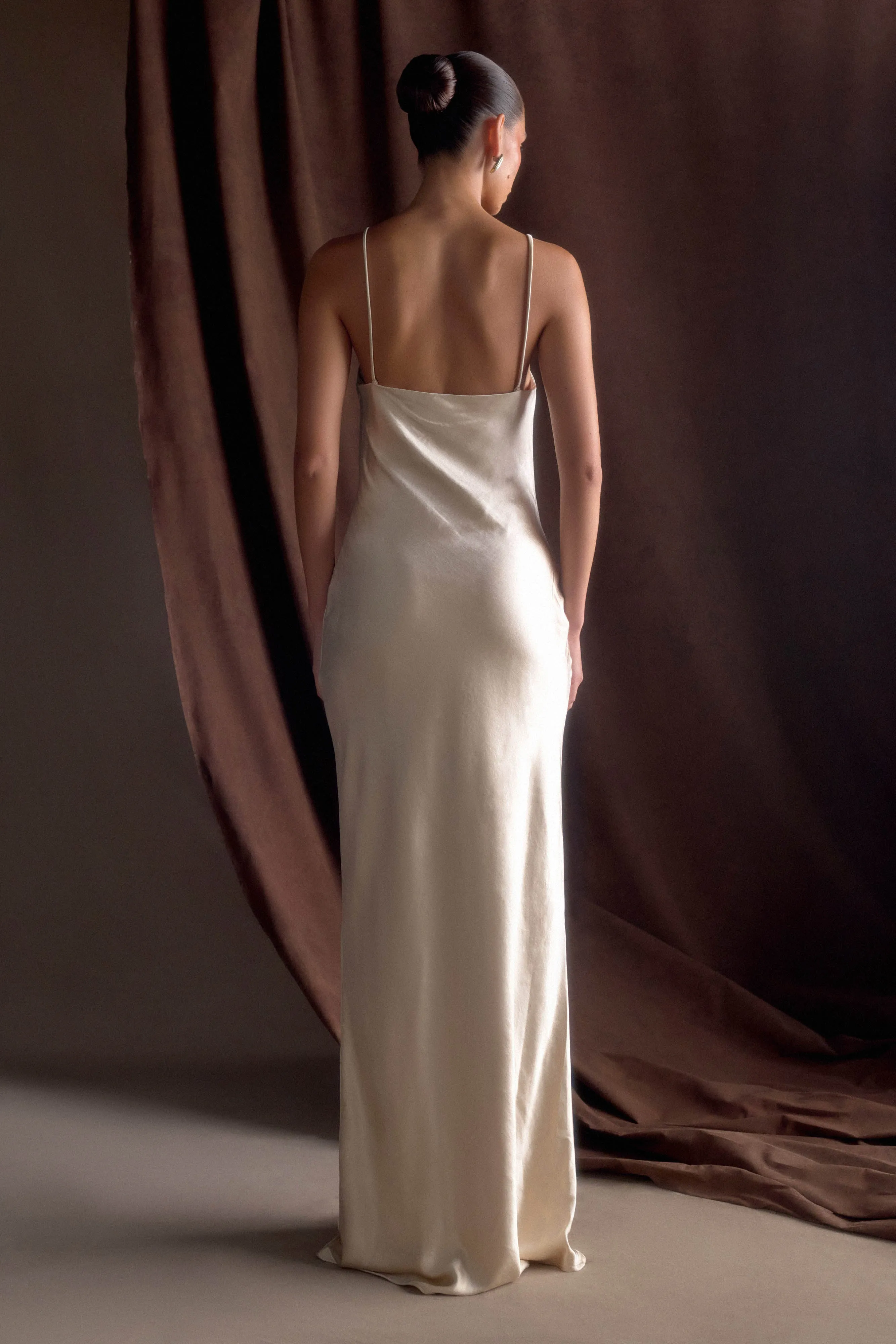 Lilly Sweetheart Satin Maxi Dress - Blush Gold sold by Meshki product image thumbnail 2