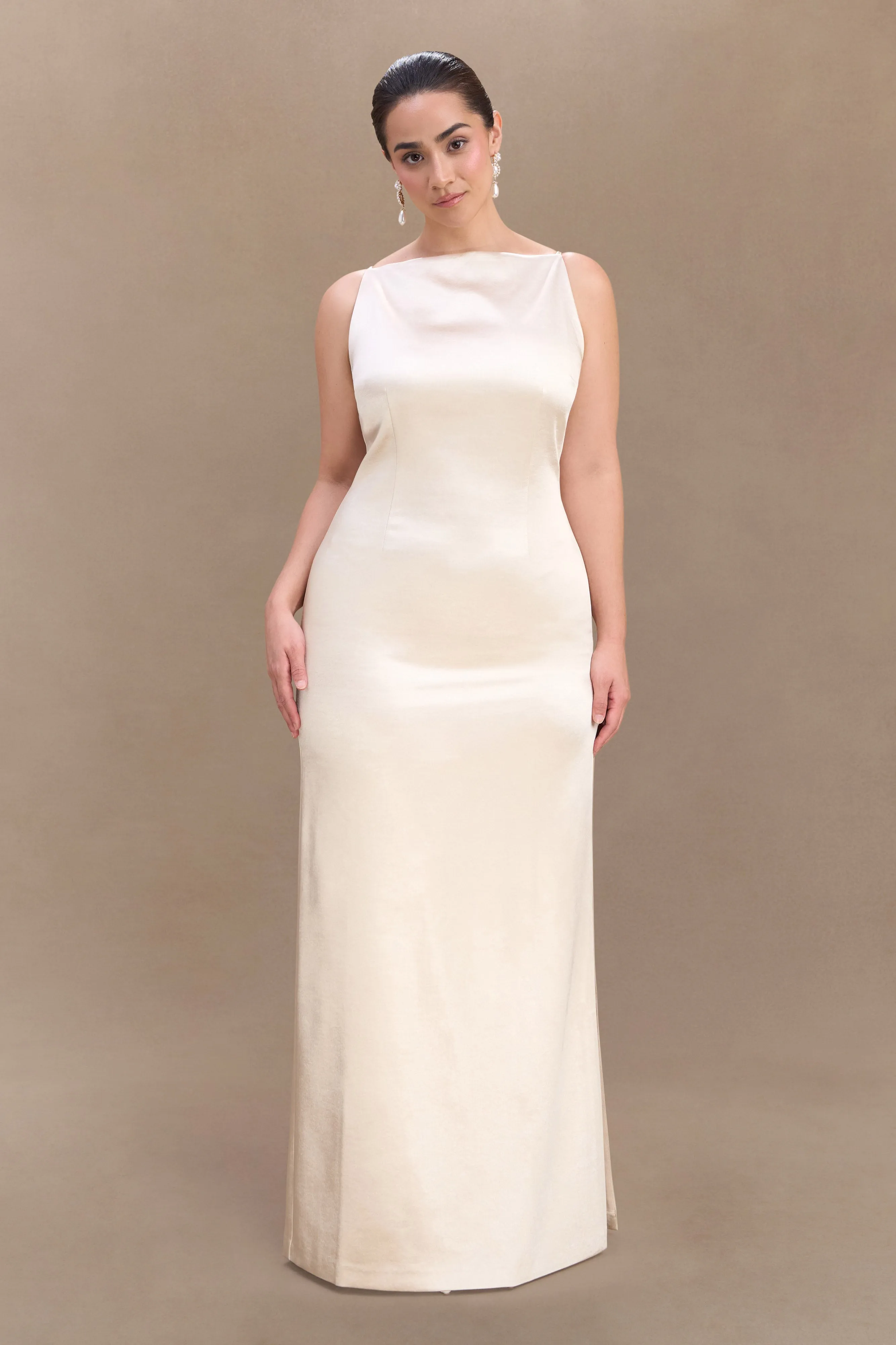 Violet Sleeveless Satin Maxi Dress - Blush Gold sold by Meshki product image thumbnail 4