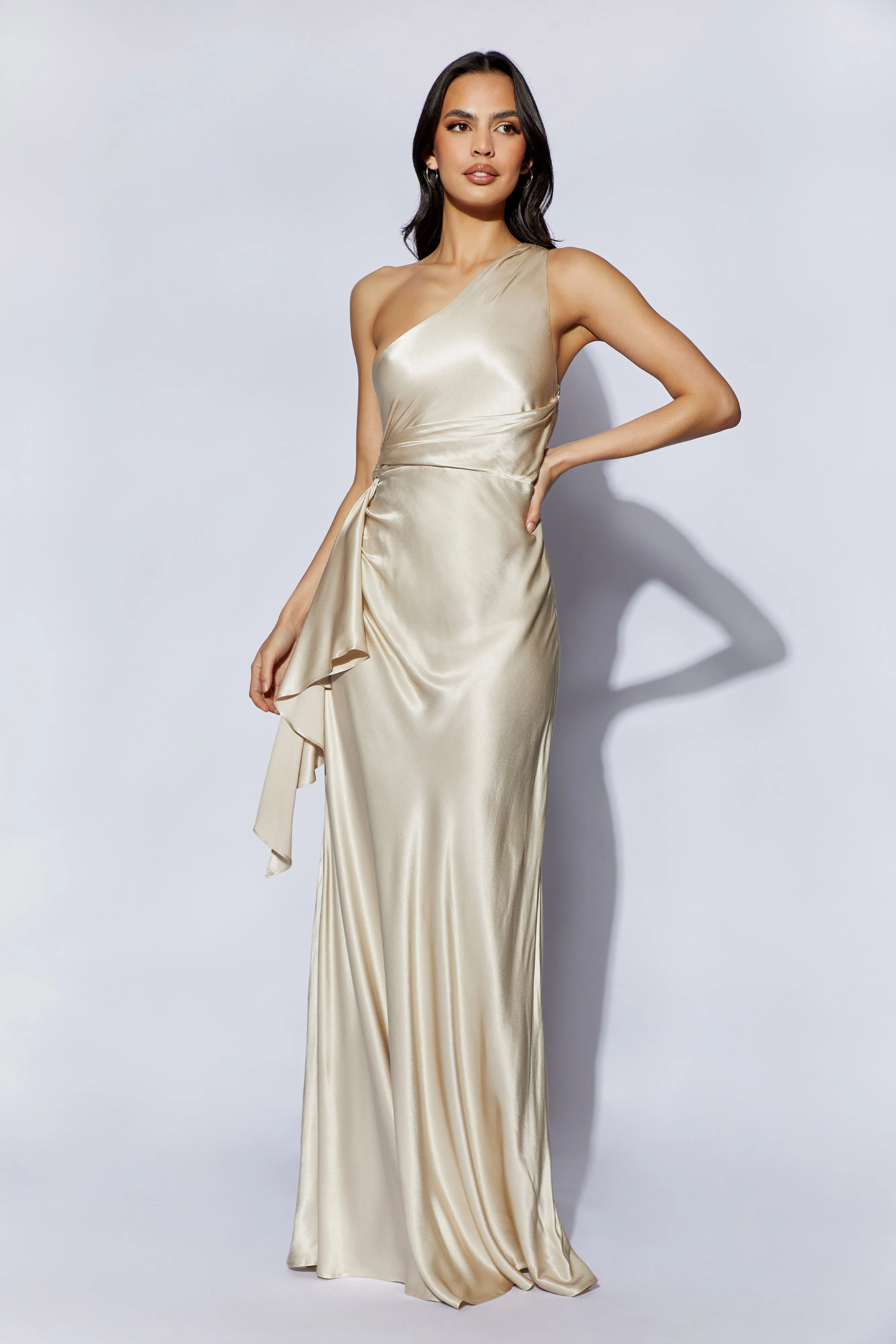 Calliope One Shoulder Maxi Dress - Blush Gold sold by Meshki product image thumbnail 5