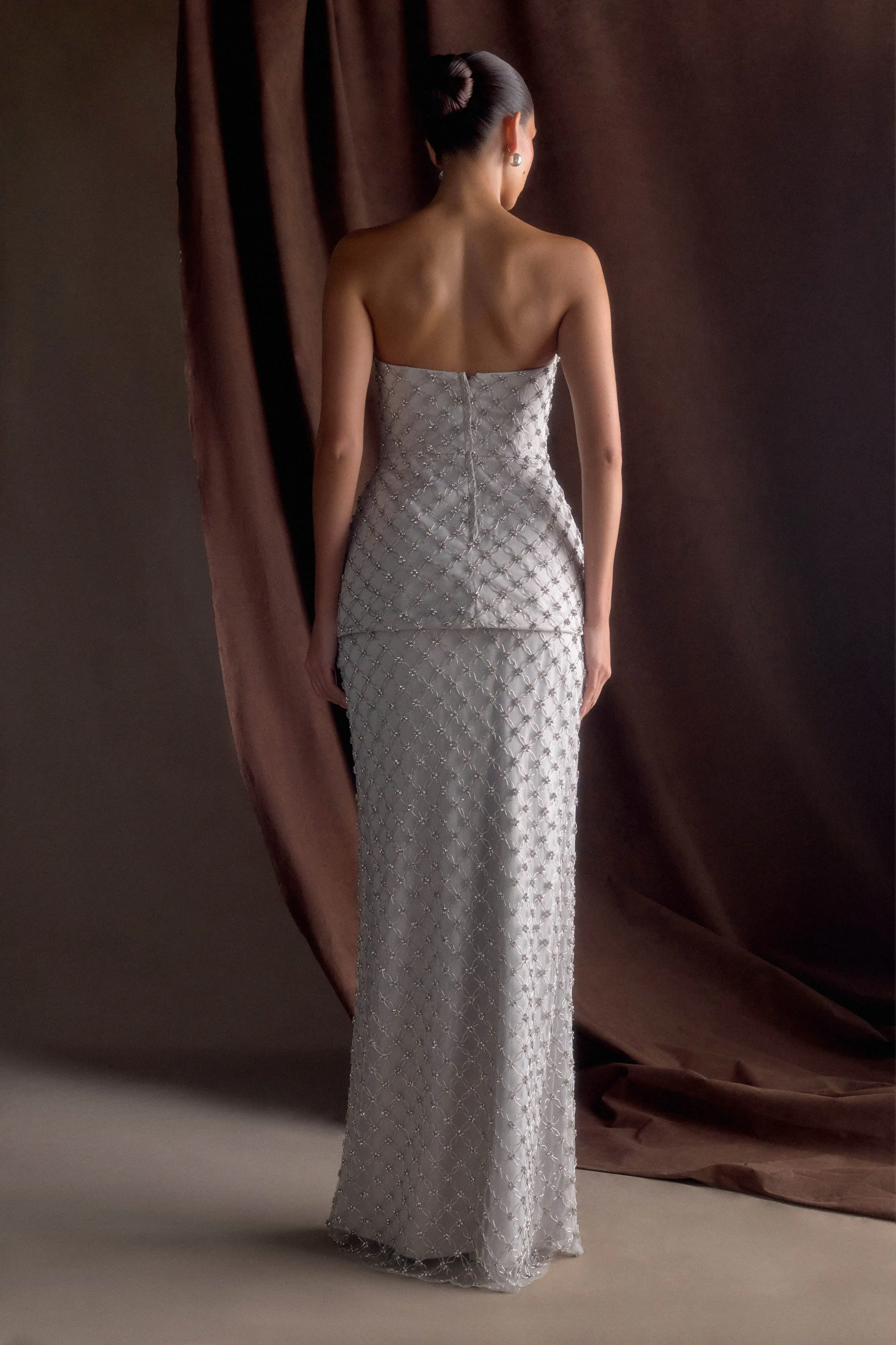 Zuri Hand Beaded Embellished Peplum Corset - Silver sold by Meshki product image thumbnail 4