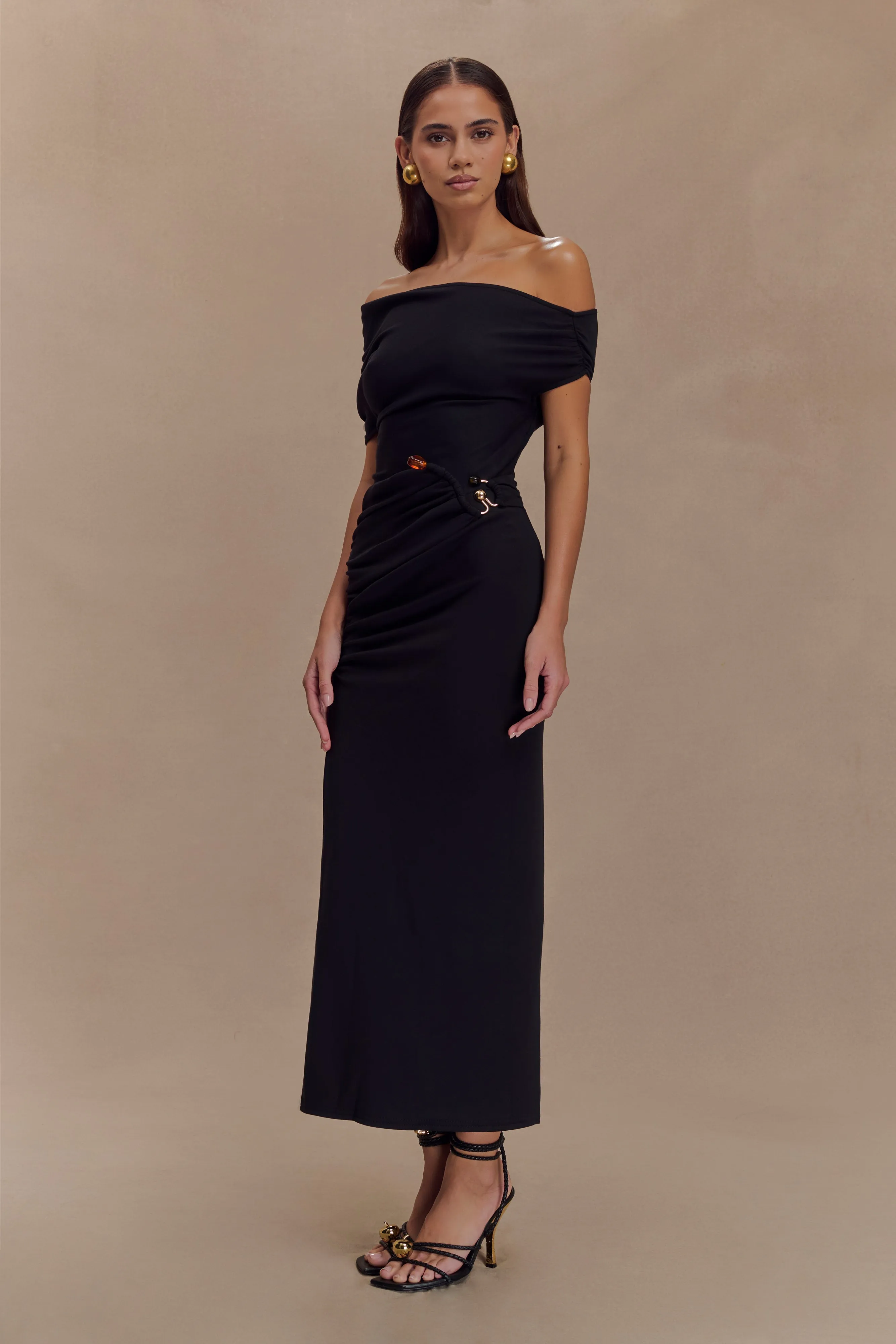 Kendra Scuba Jersey Midi Dress With Hardware - Black sold by Meshki product image thumbnail 3