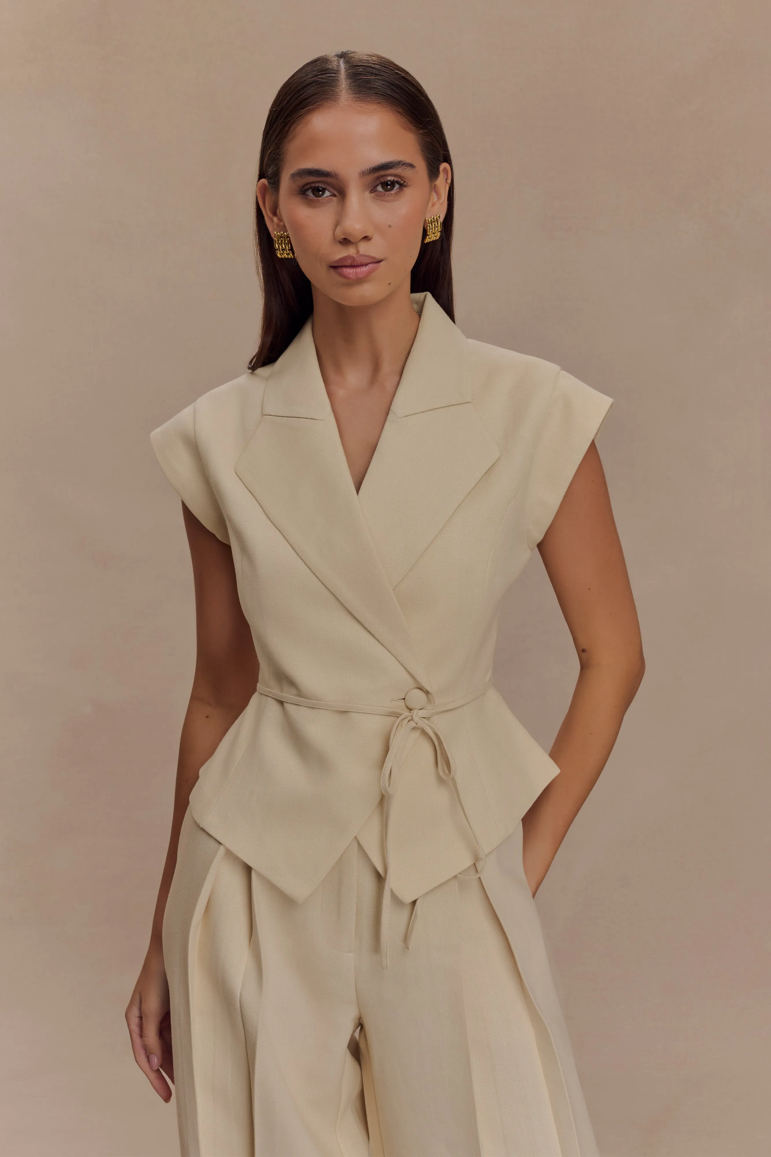 Andina Shortsleeve Linen Top - Natural Beige sold by Meshki product image thumbnail 2