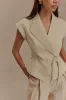 Andina Shortsleeve Linen Top - Natural Beige sold by Meshki