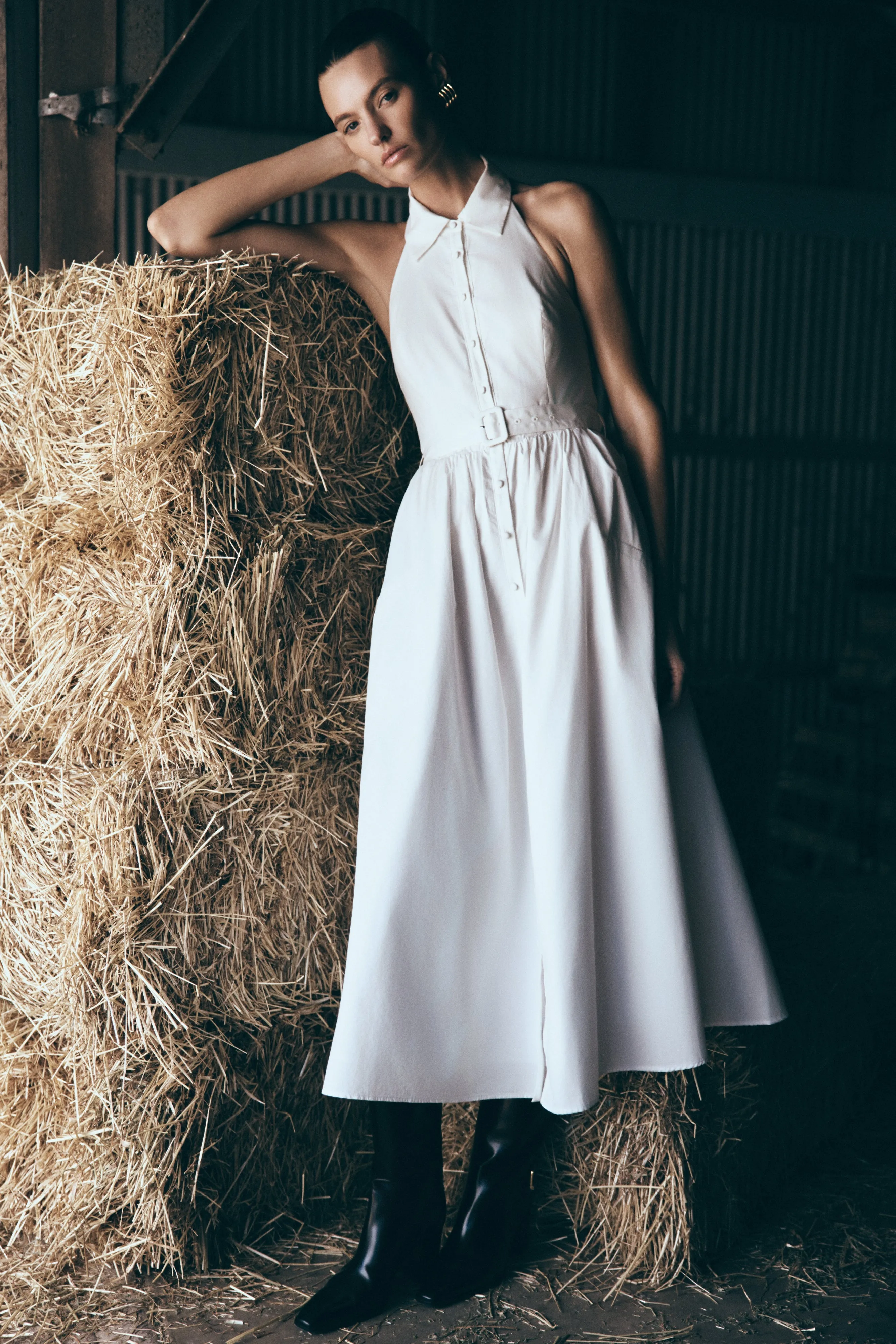 Cindy Collared Midi Dress - White sold by Meshki