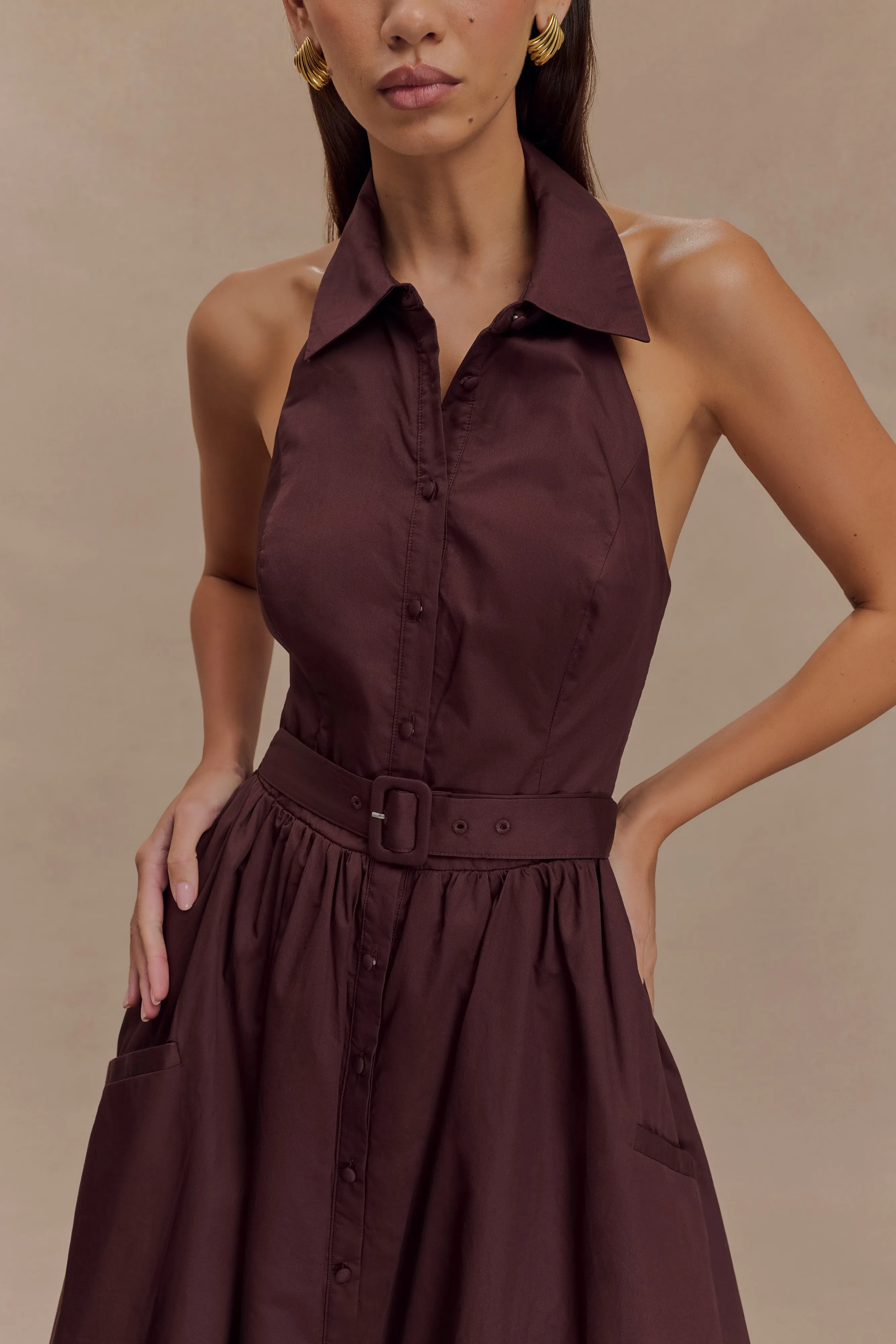 Cindy Collared Midi Dress - Chocolate sold by Meshki product image thumbnail 3