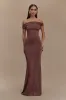 Kinsley Slinky Maxi Dress With Hardware - Chocolate sold by Meshki