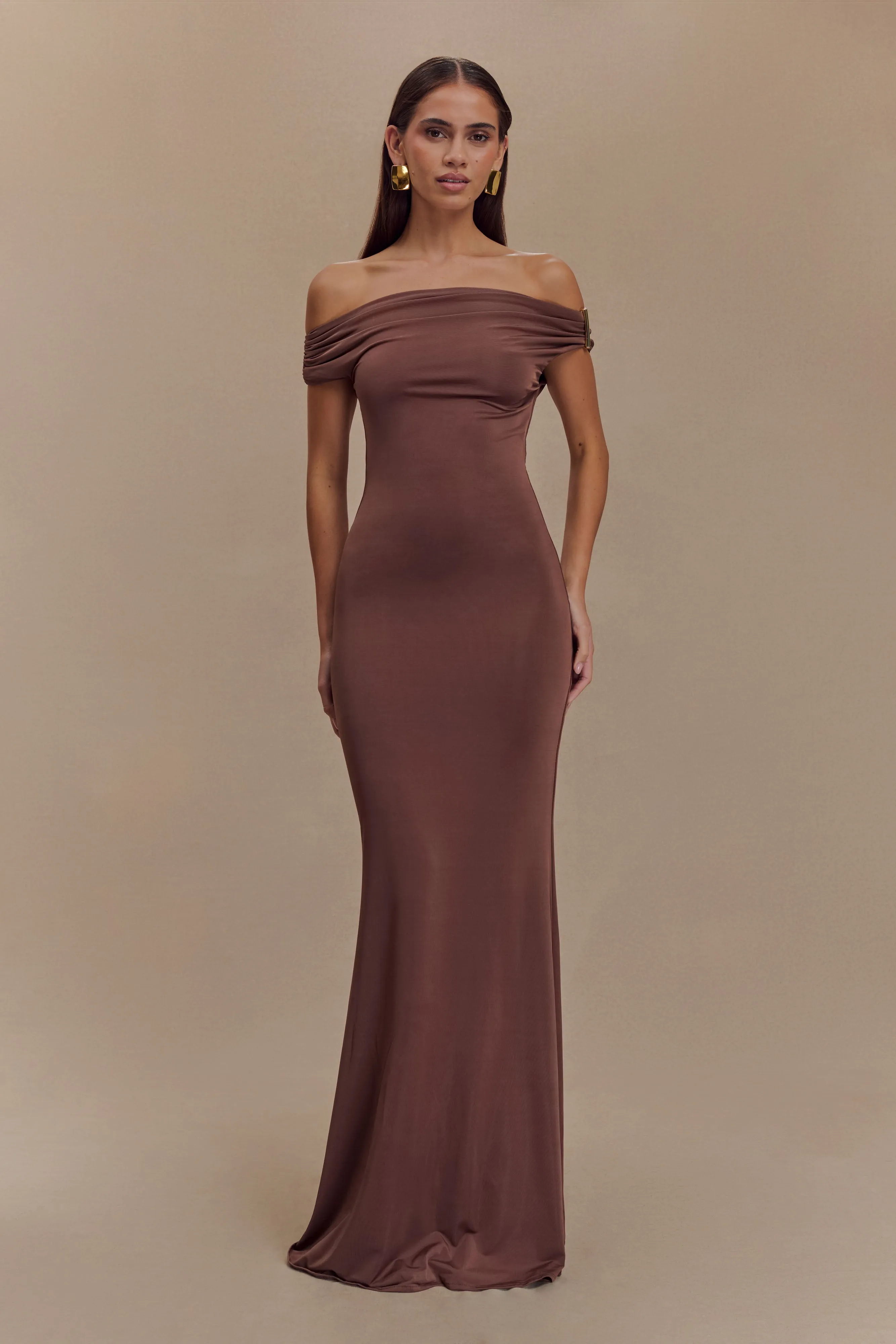 Kinsley Slinky Maxi Dress With Hardware - Chocolate sold by Meshki product image thumbnail 2