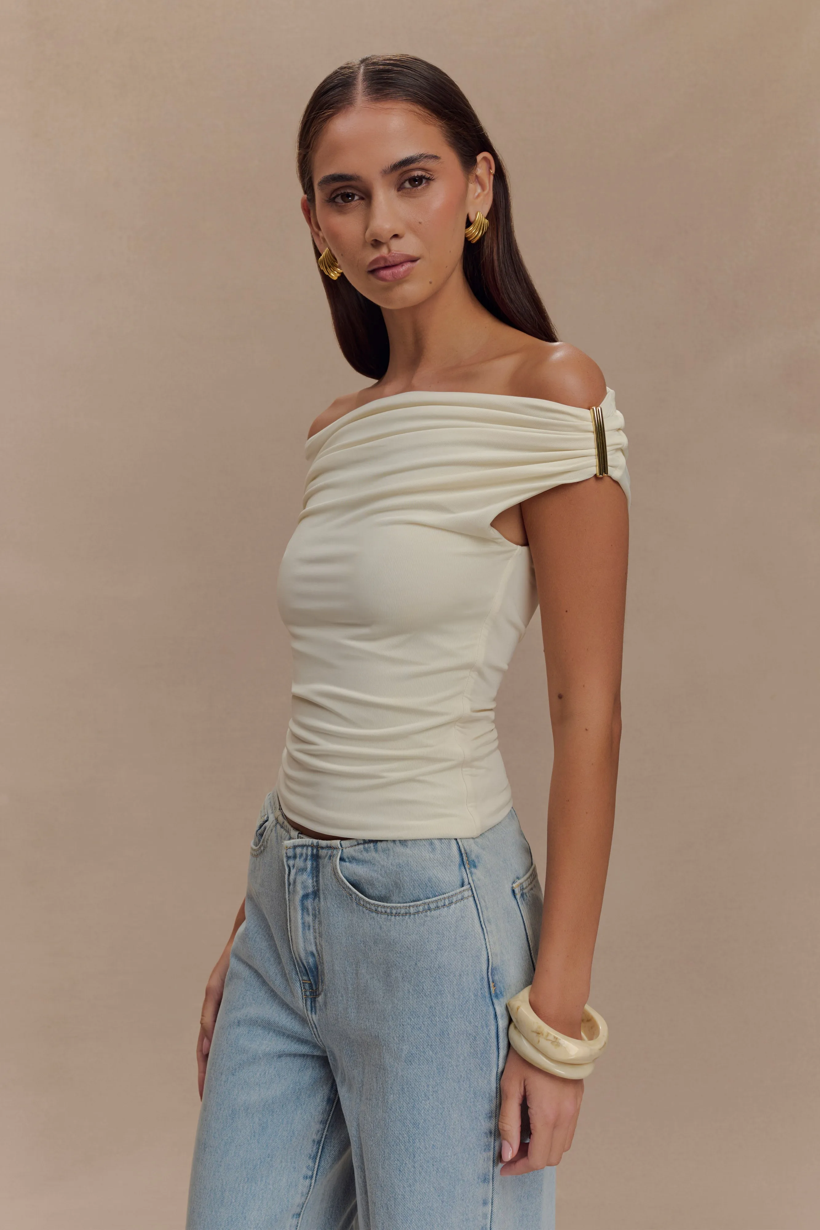 Kinsley Slinky Top With Hardware - Ivory sold by Meshki