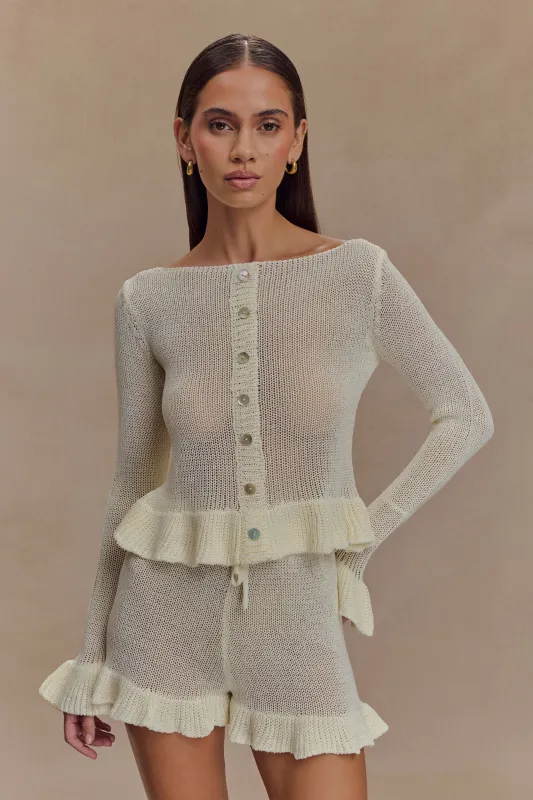 Eleanor Knit Frill Cardigan - White sold by Meshki