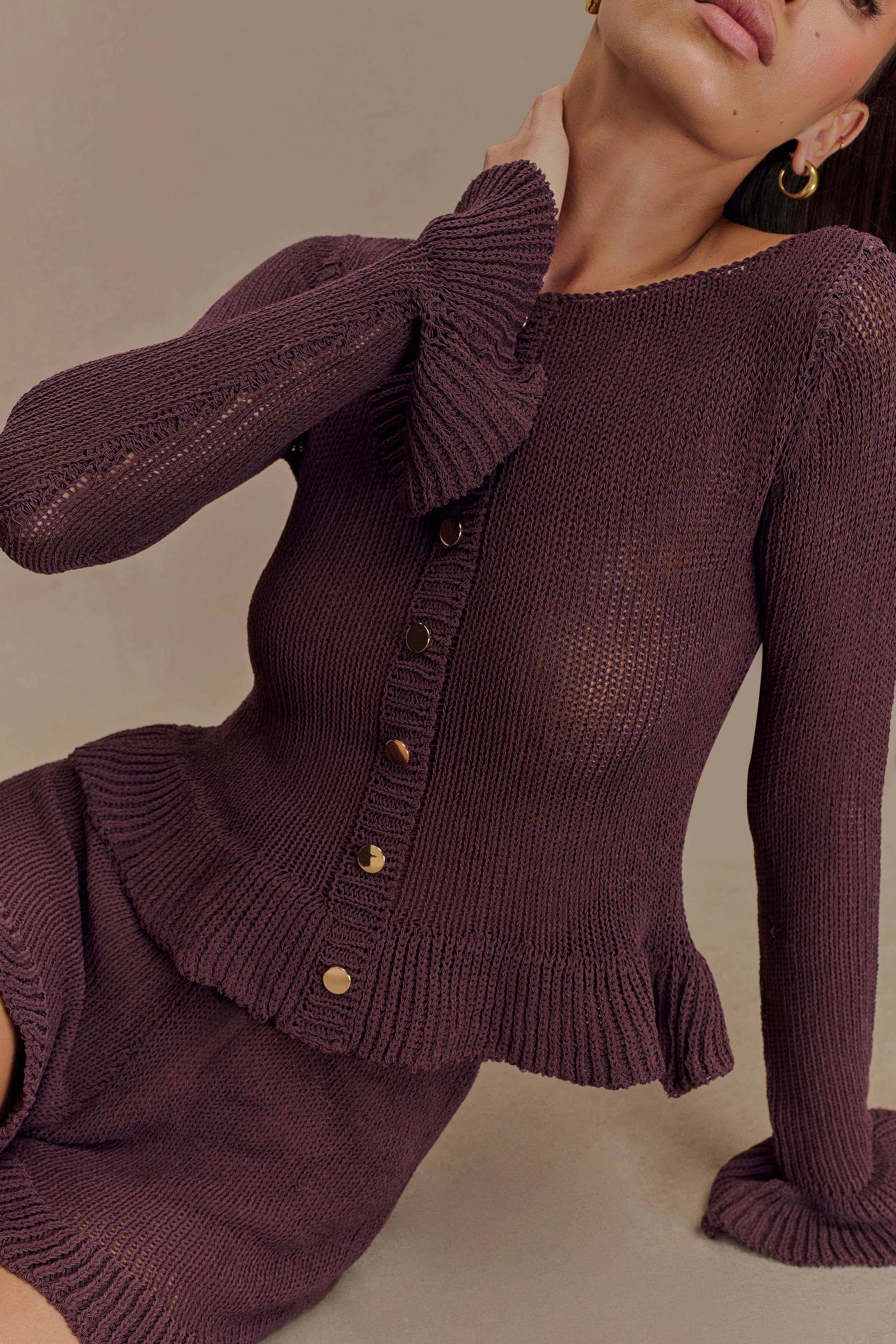 Eleanor Knit Frill Cardigan - Chocolate sold by Meshki product image thumbnail 3