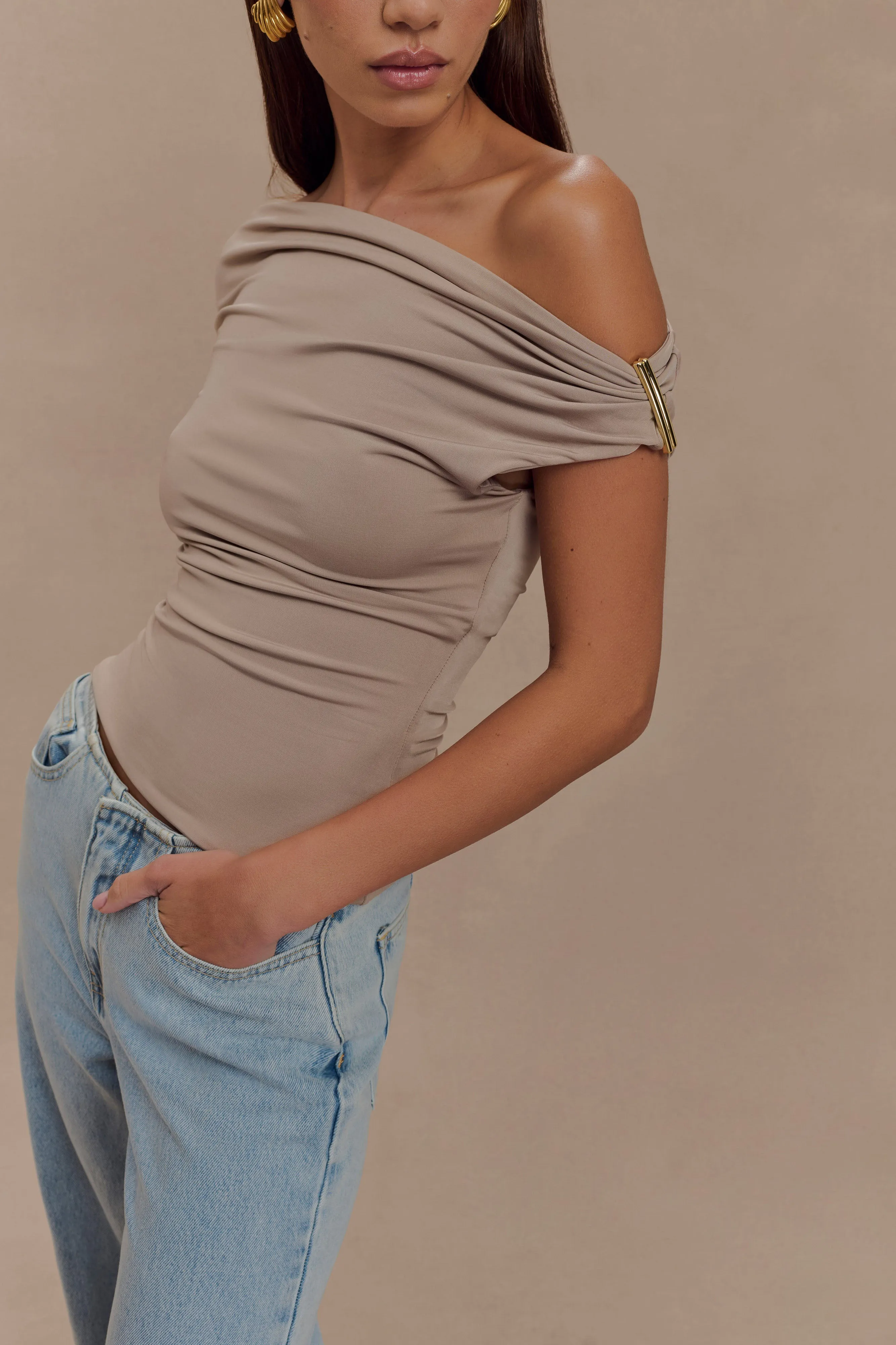 Kinsley Slinky Top With Hardware - Taupe sold by Meshki product image thumbnail 4