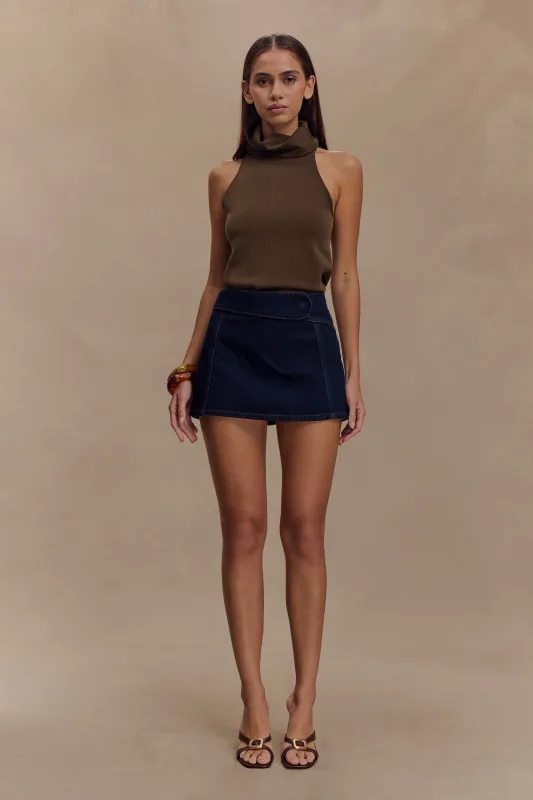 Fallon Denim Micro Mini Skort - Indigo Blue sold by Meshki