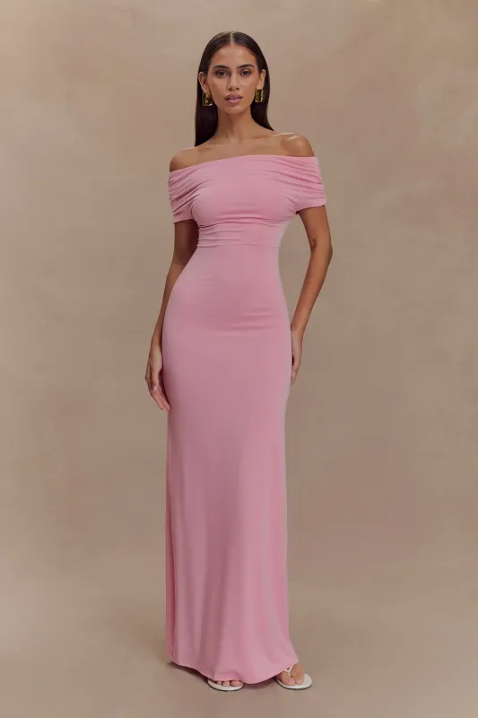Imogen Off Shoulder Slinky Maxi Dress - Candy Pink sold by Meshki