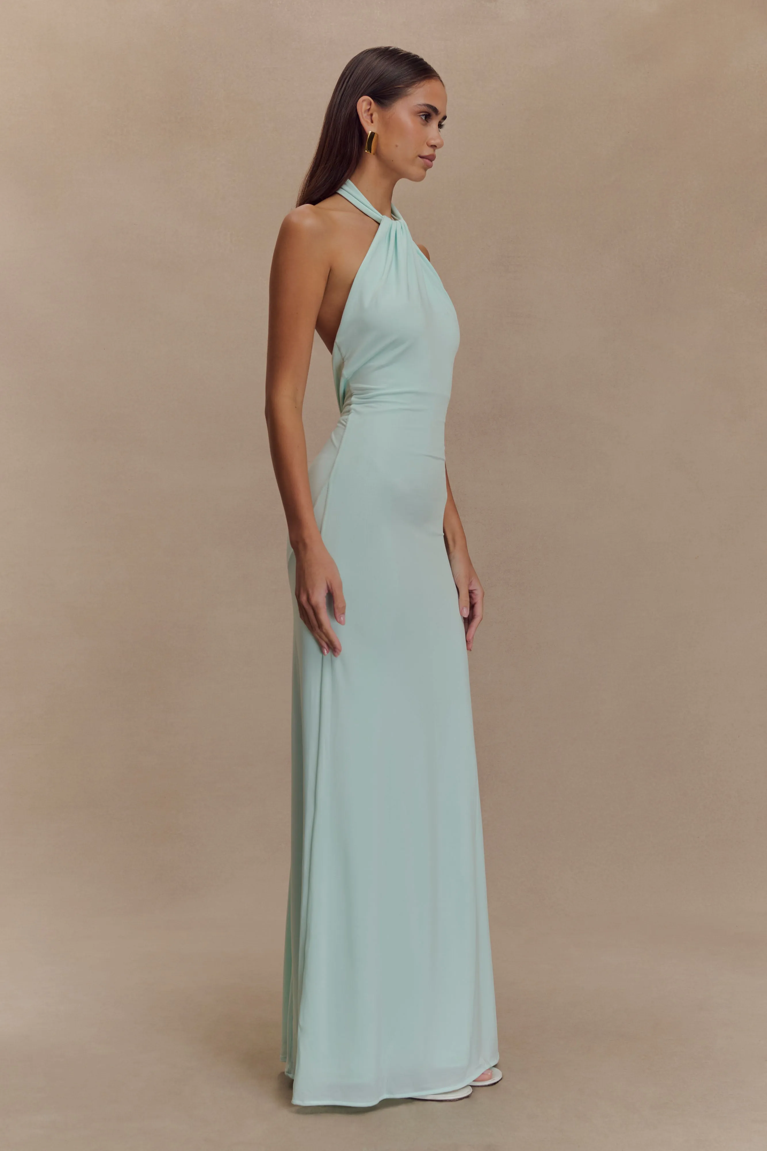 Elyna Slinky Halter Maxi Dress - Lagoon sold by Meshki product image thumbnail 4