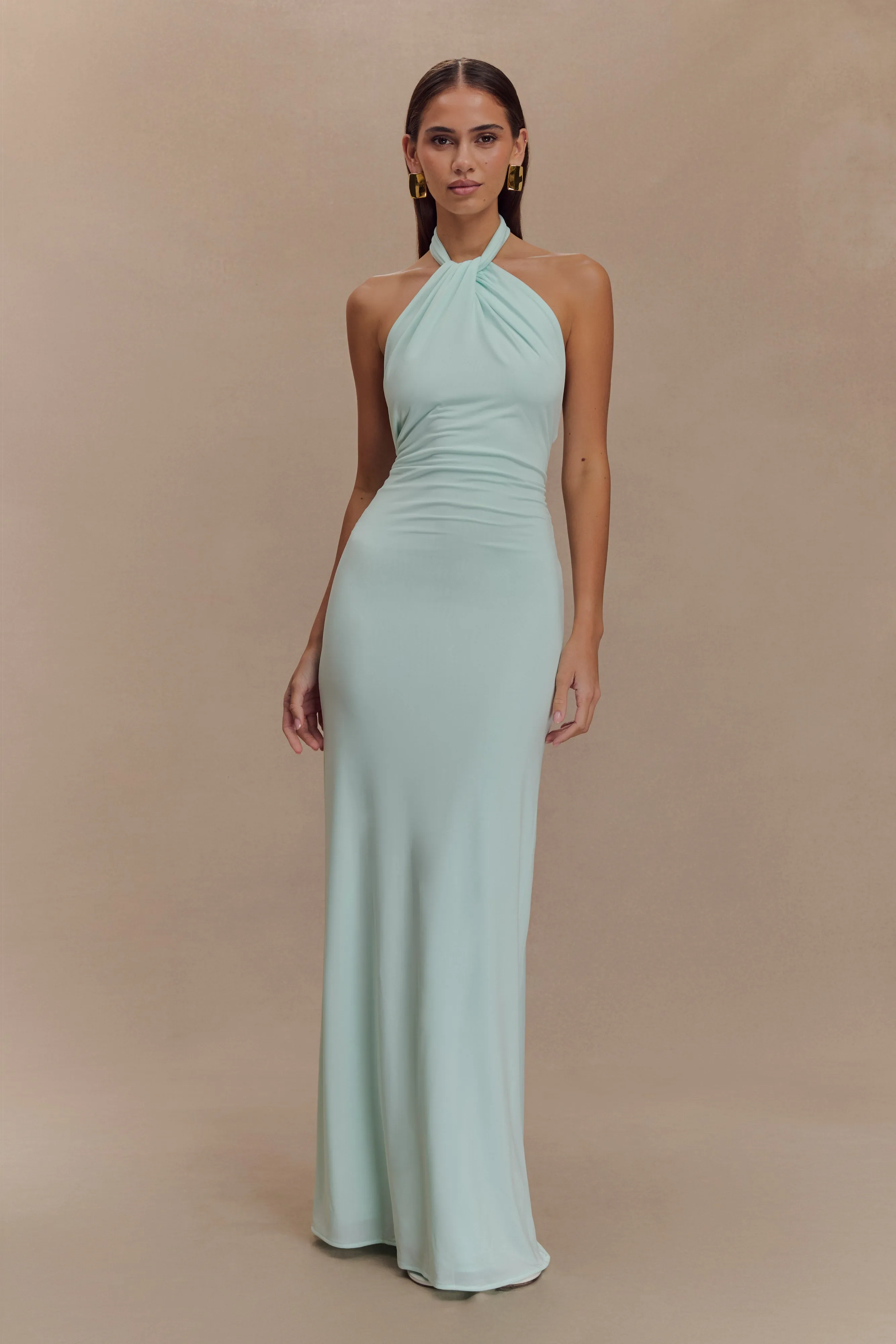 Elyna Slinky Halter Maxi Dress - Lagoon sold by Meshki