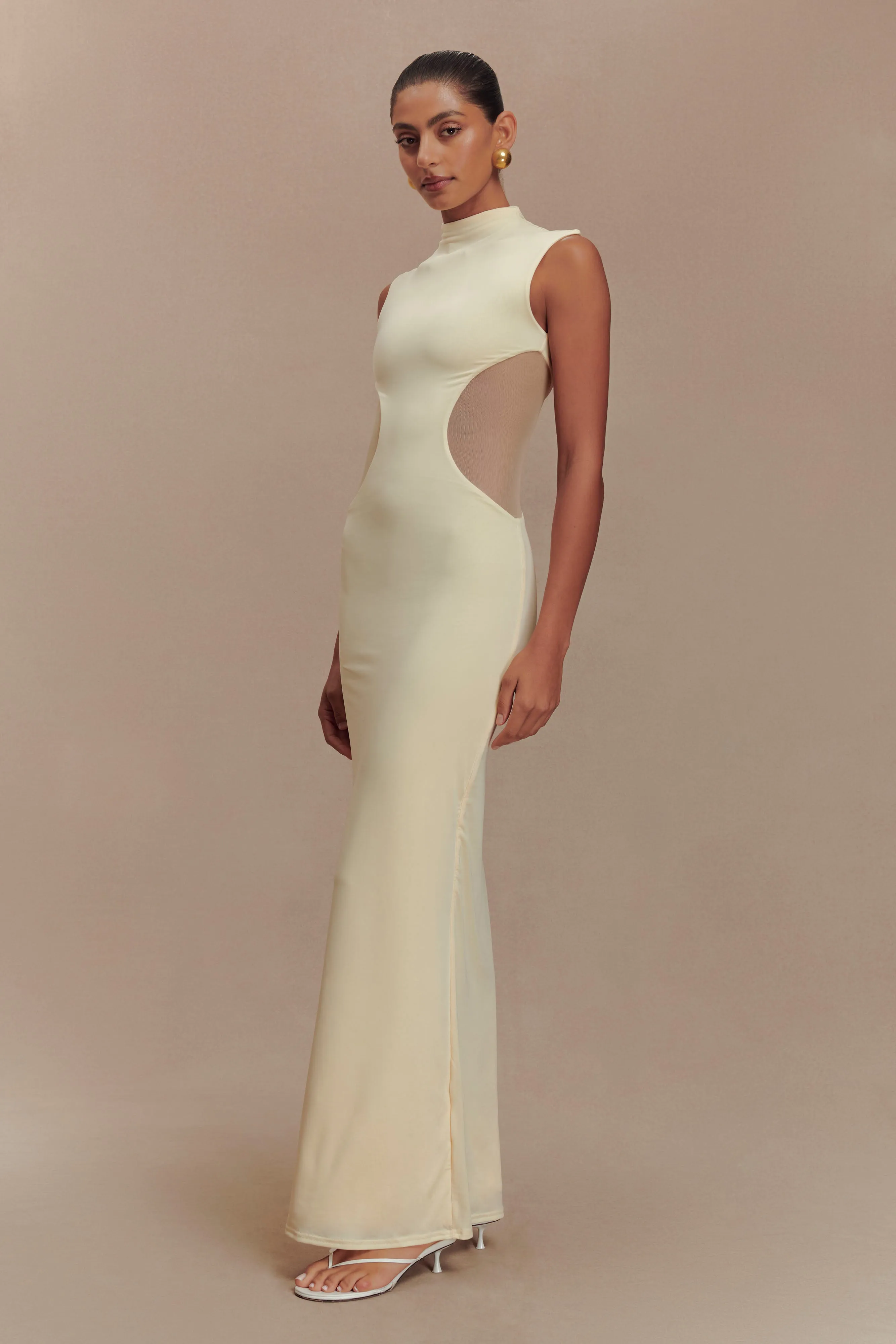 Massie Slinky And Mesh Maxi Dress - Lemon sold by Meshki product image thumbnail 5