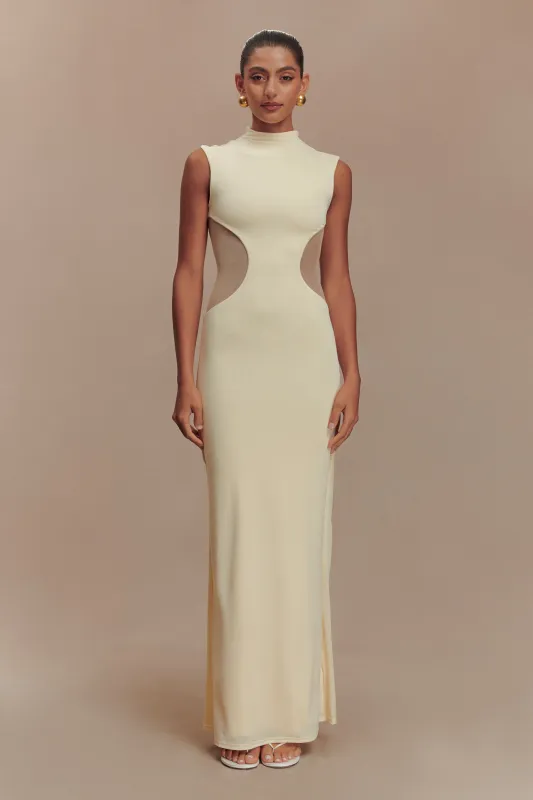 Massie Slinky And Mesh Maxi Dress - Lemon sold by Meshki