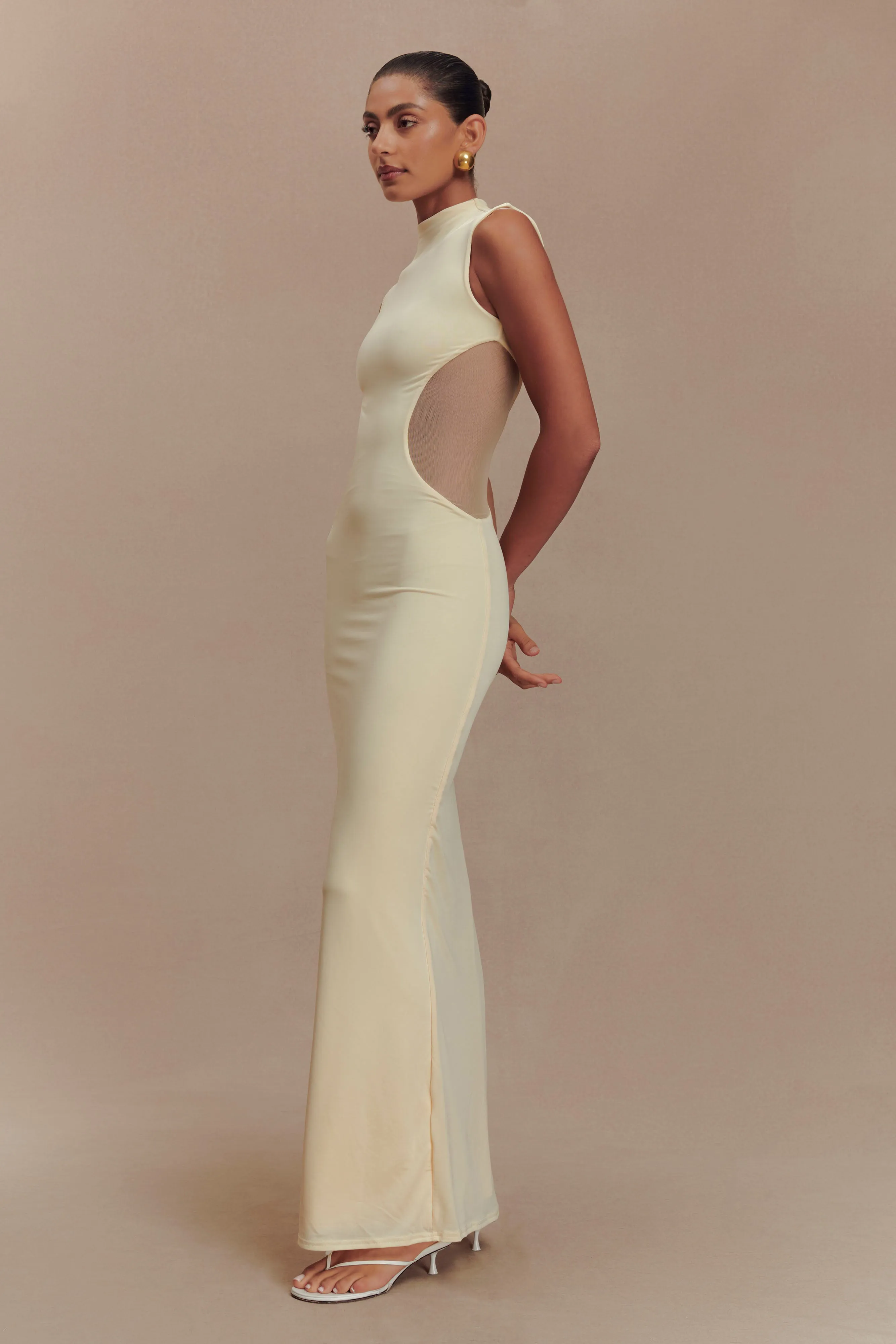 Massie Slinky And Mesh Maxi Dress - Lemon sold by Meshki product image thumbnail 4