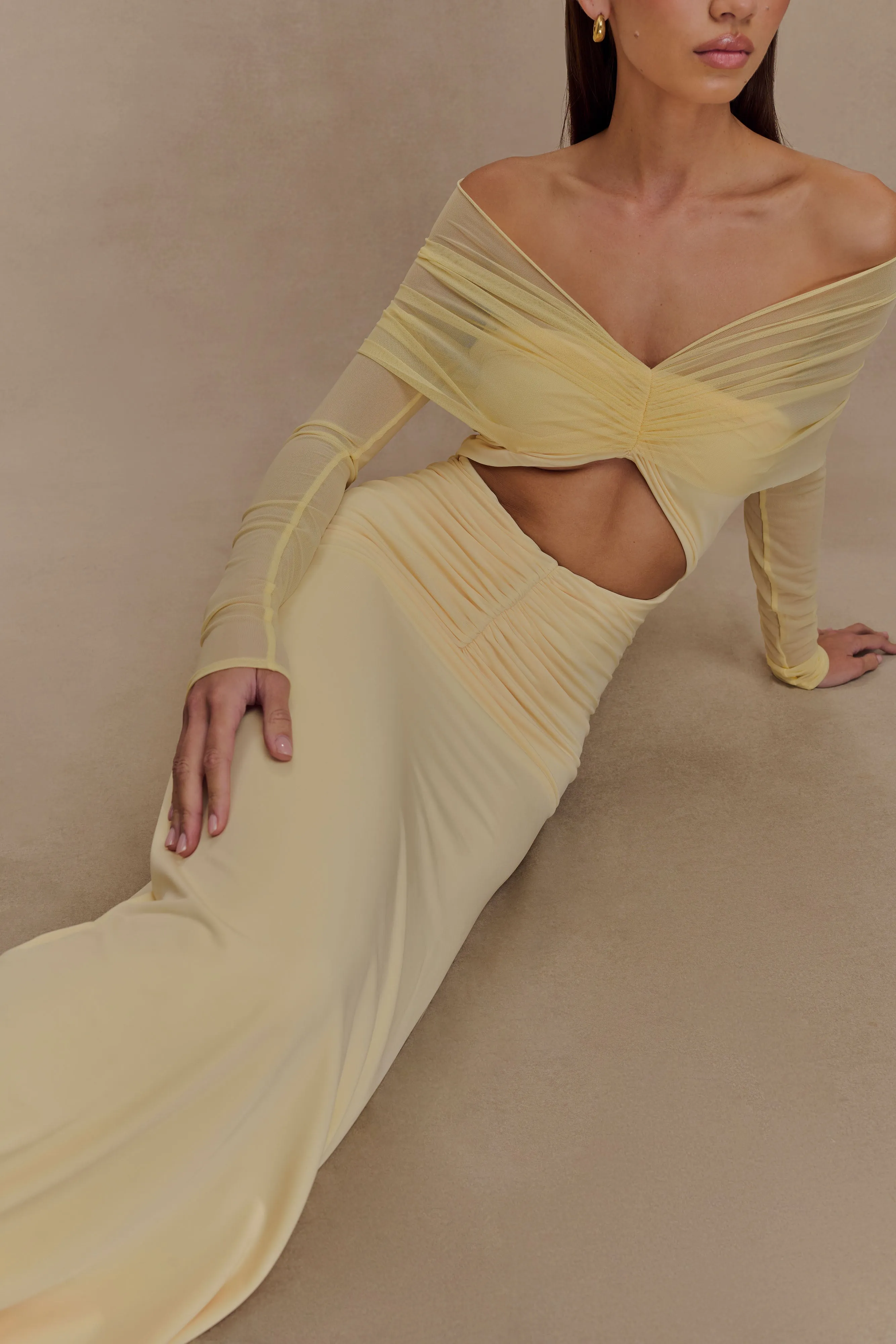 Rafaella Slinky And Mesh Maxi Dress - Lemon sold by Meshki product image thumbnail 3