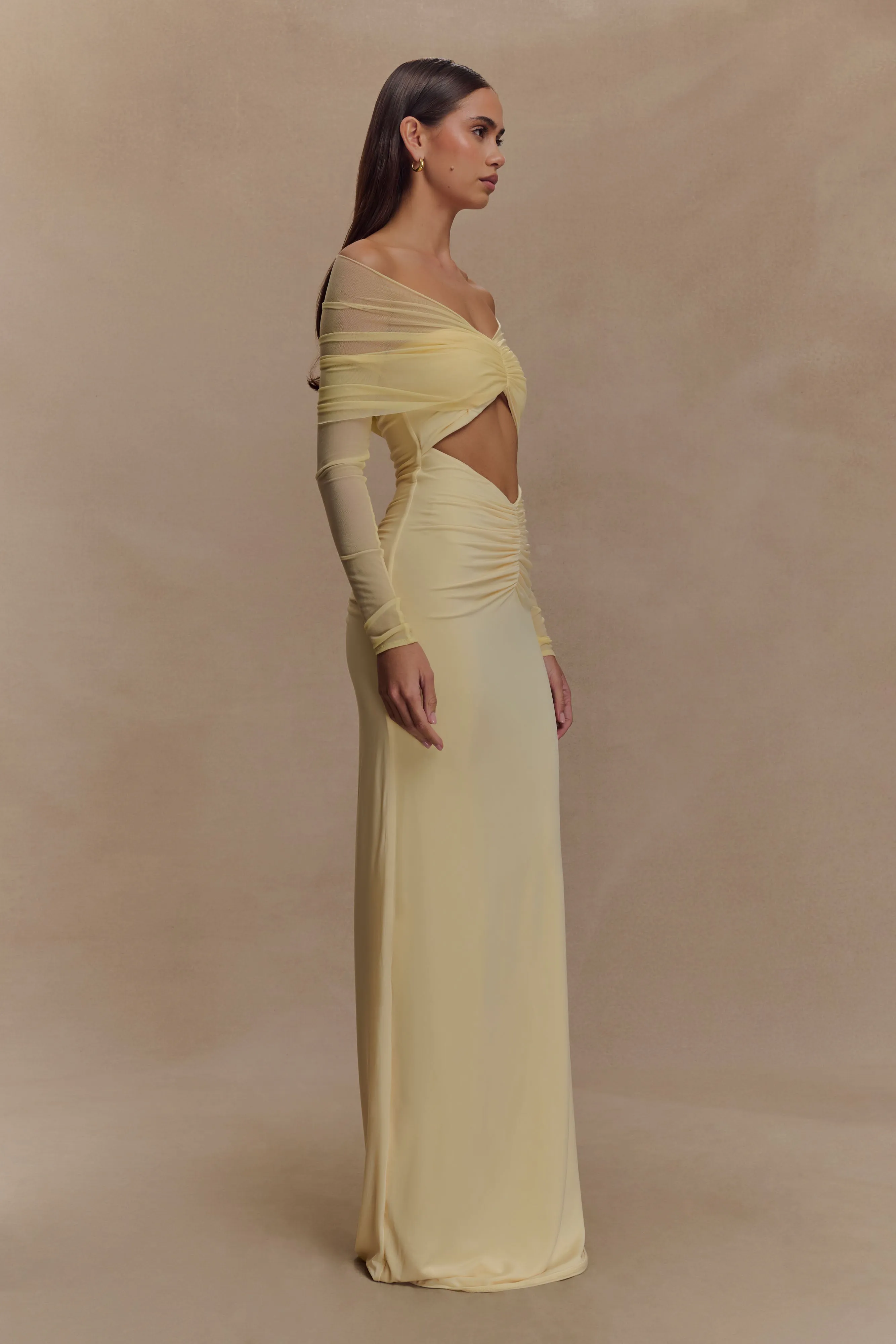 Rafaella Slinky And Mesh Maxi Dress - Lemon sold by Meshki product image thumbnail 4