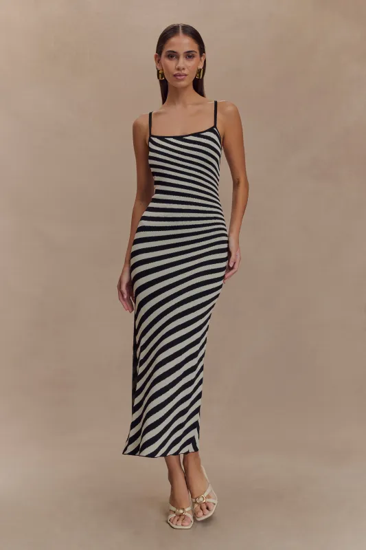 Raven Striped Knit Midi Dress - Black/White sold by Meshki