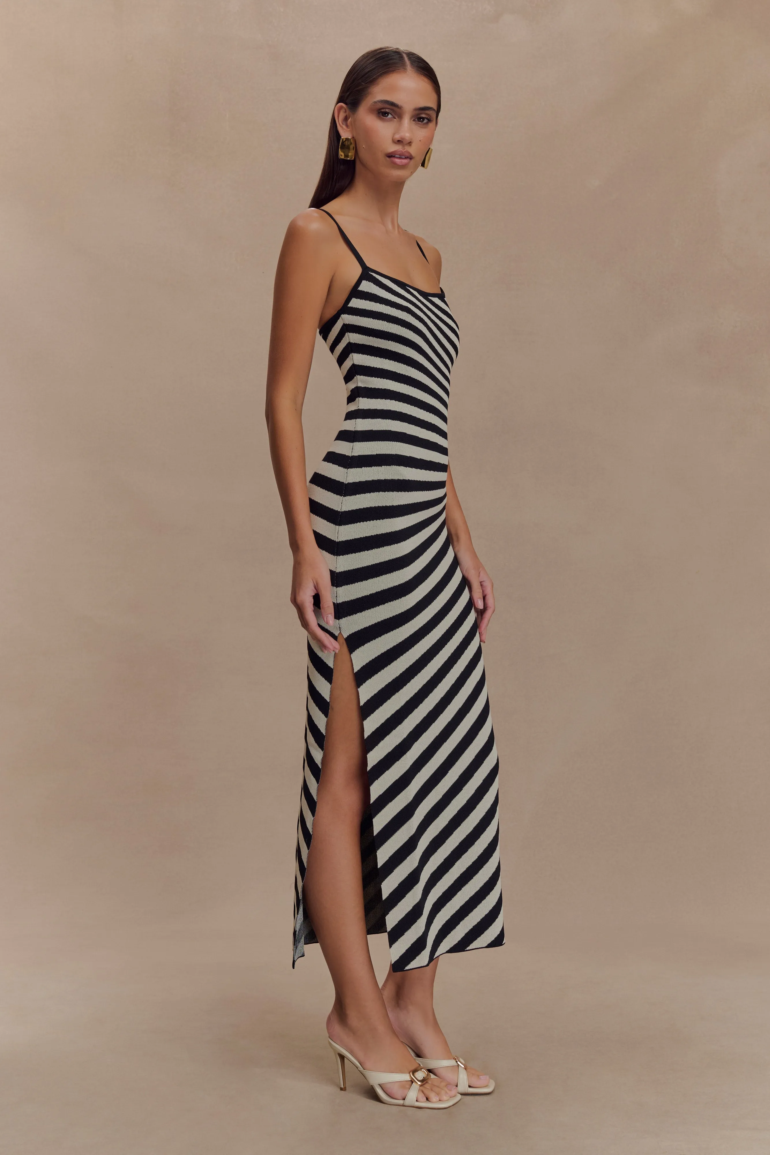 Raven Striped Knit Midi Dress - Black/White sold by Meshki product image thumbnail 4
