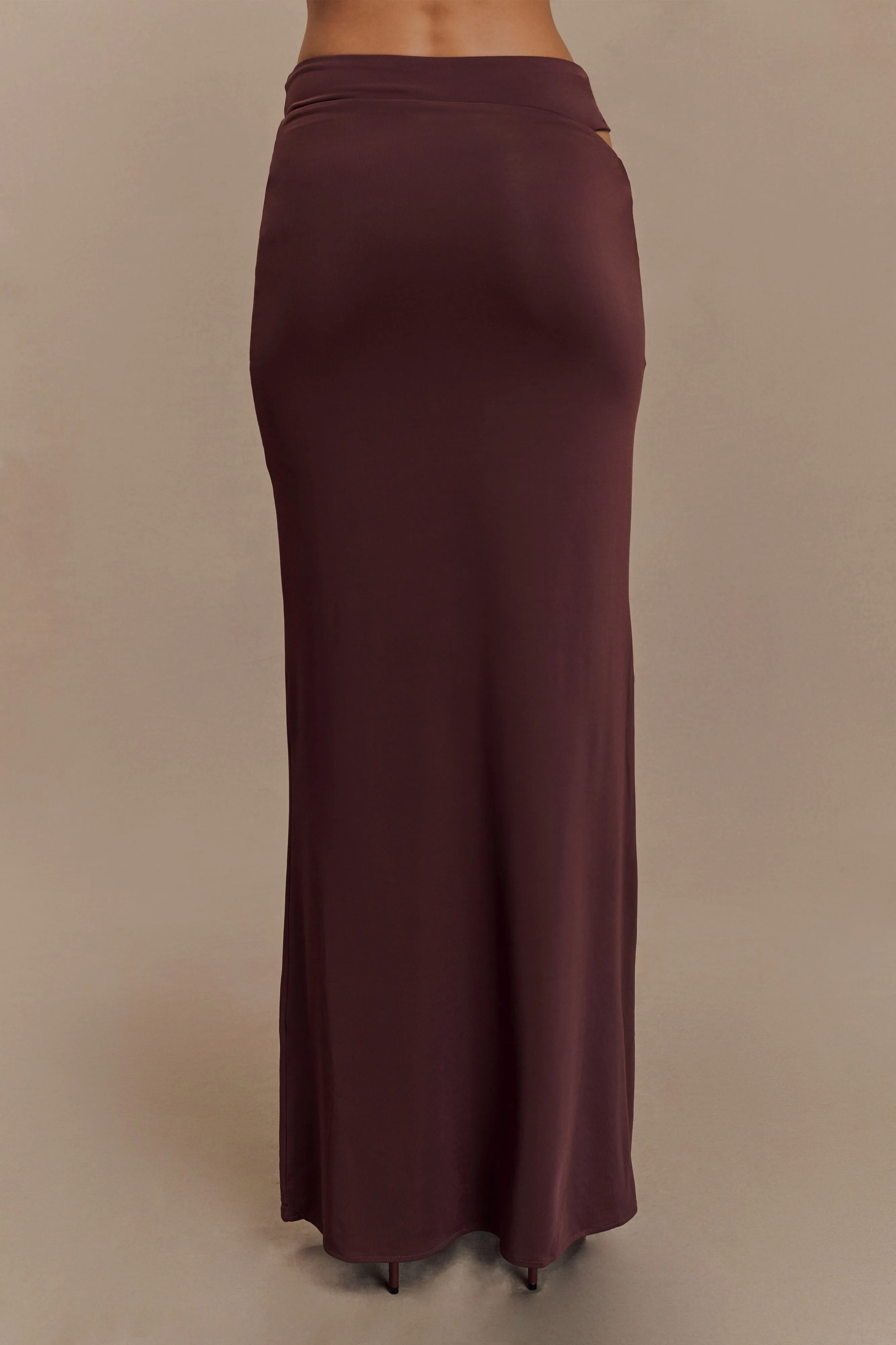 Haven Slinky Twist Midi Skirt - Chocolate sold by Meshki product image thumbnail 2