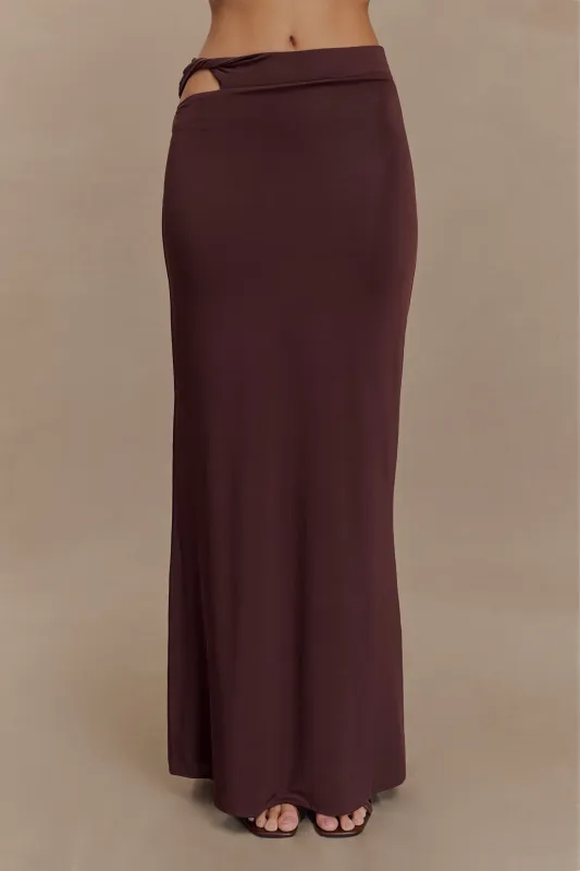Haven Slinky Twist Midi Skirt - Chocolate sold by Meshki