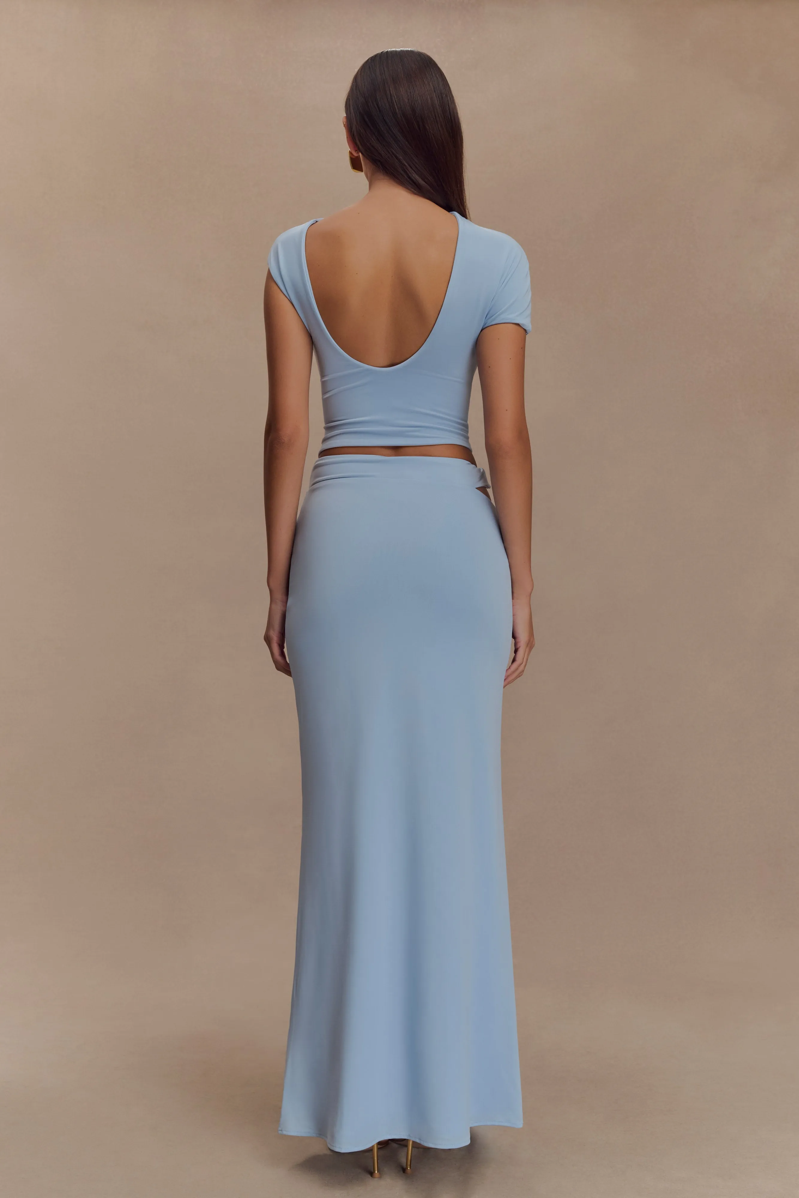 Haven Slinky Twist Midi Skirt - Pale Blue sold by Meshki product image thumbnail 2