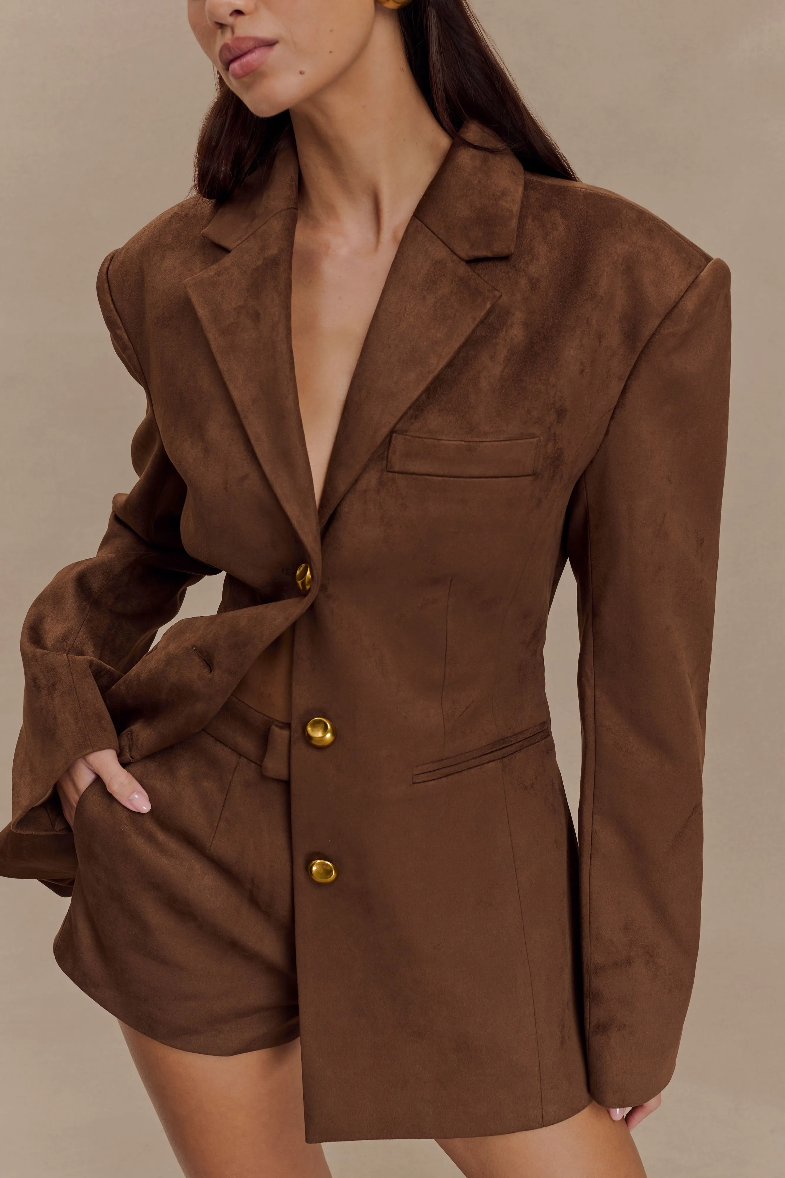 Sally Faux Suede Short - Milk Chocolate sold by Meshki product image thumbnail 3