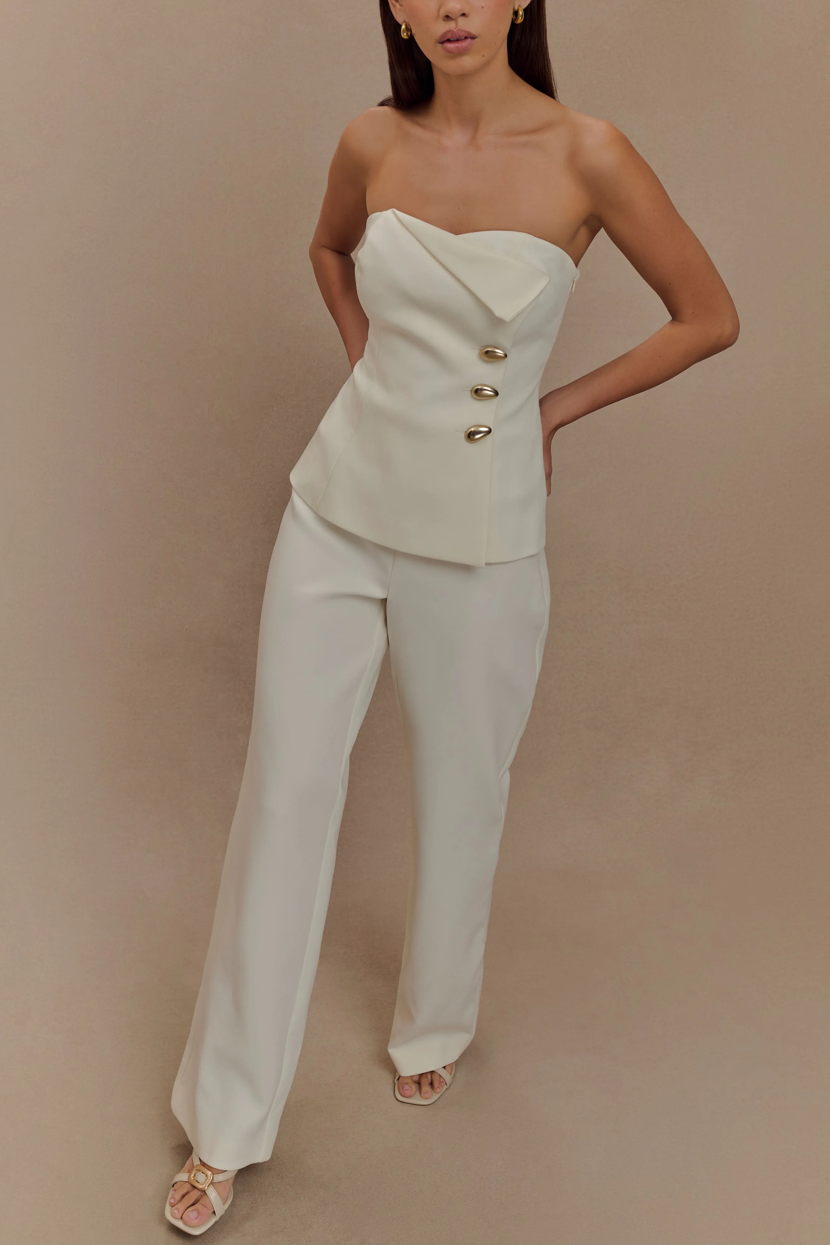 Lindie Straight Leg Suiting Pants - Ivory sold by Meshki product image thumbnail 3