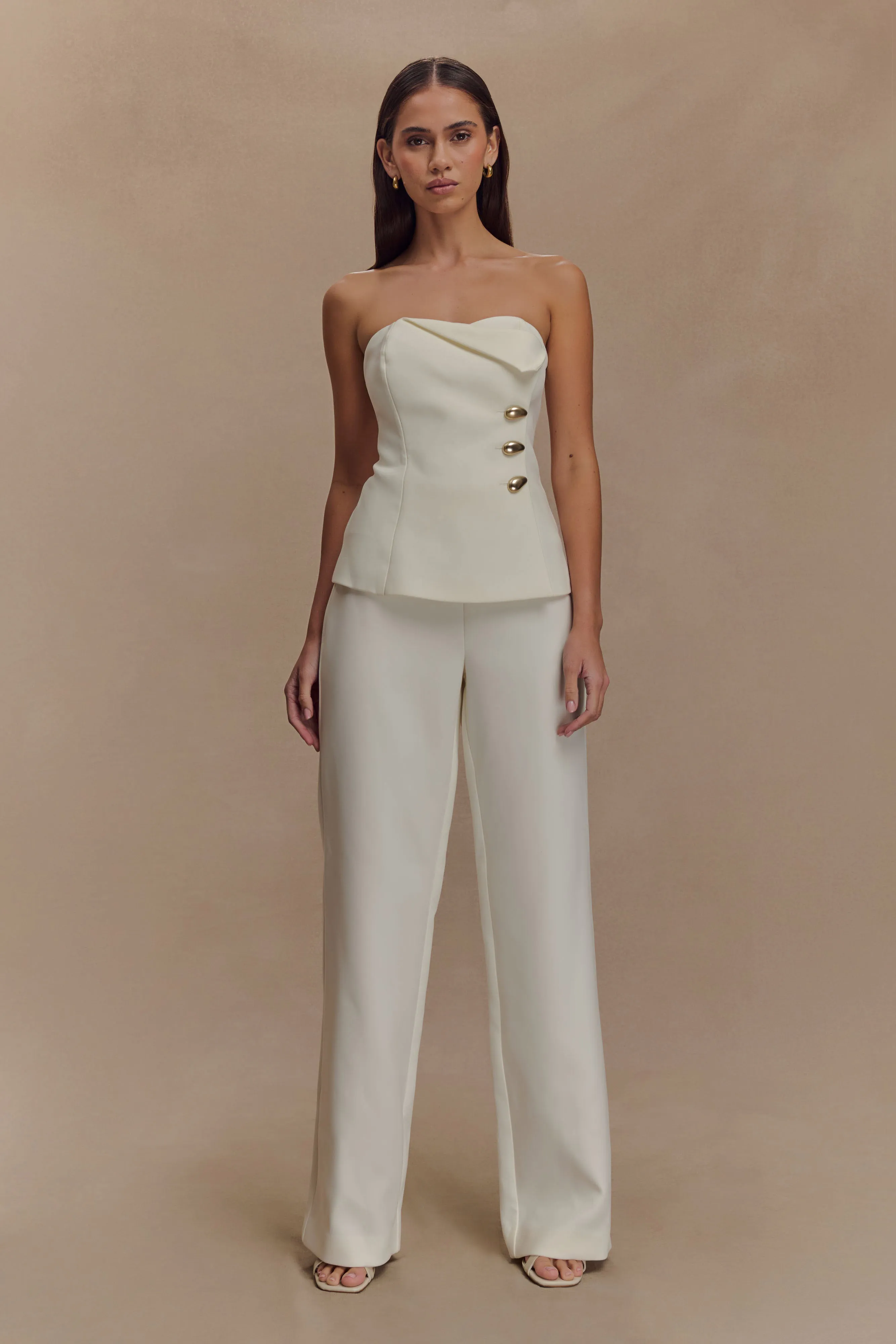 Lindie Straight Leg Suiting Pants - Ivory sold by Meshki