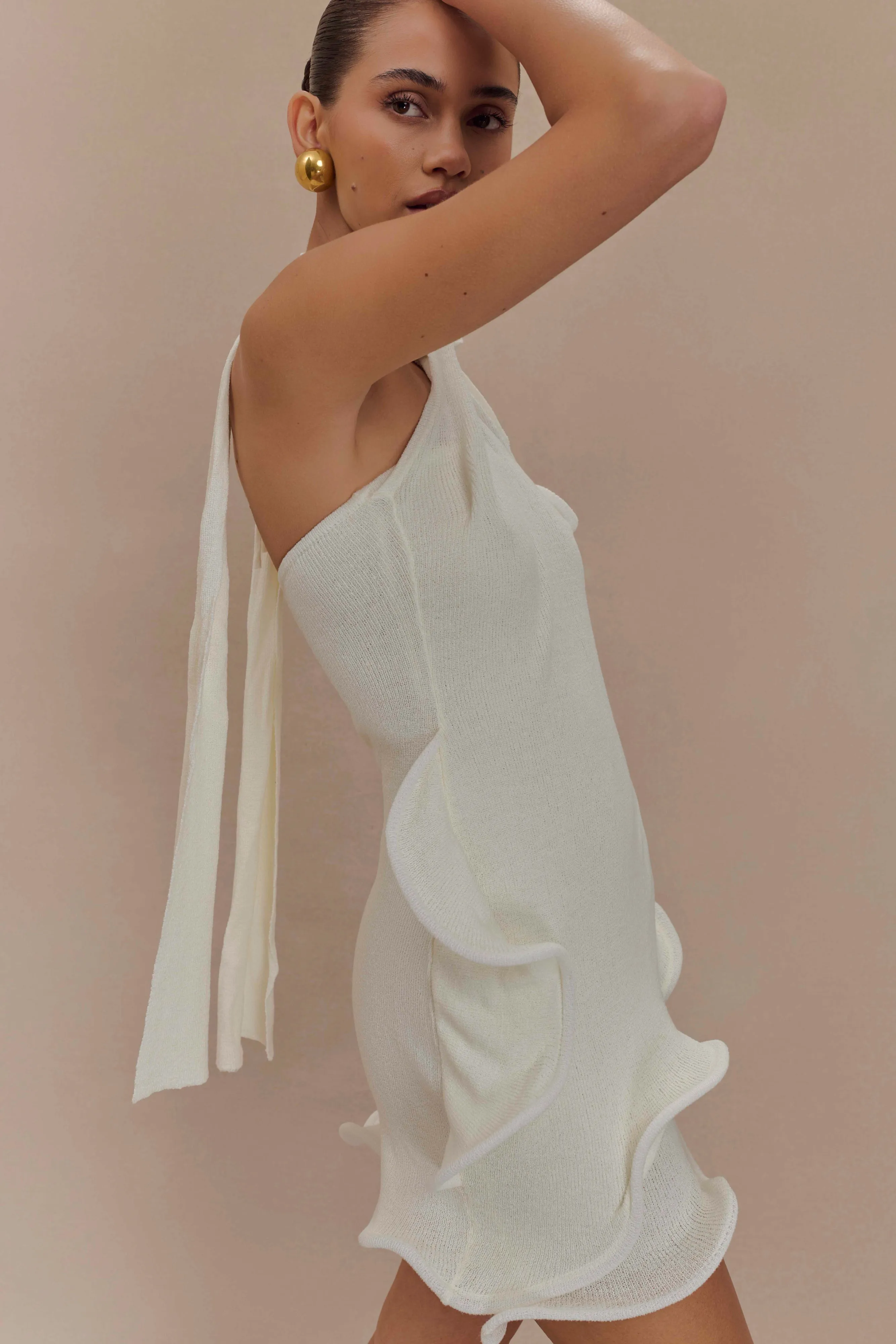 Caprice Halter Knit Mini Dress - White sold by Meshki product image thumbnail 3