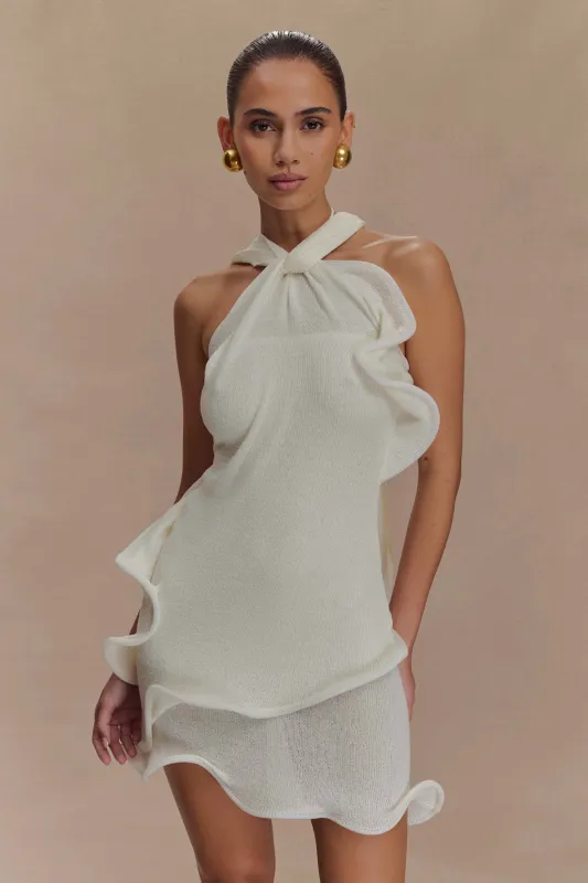 Caprice Halter Knit Mini Dress - White sold by Meshki