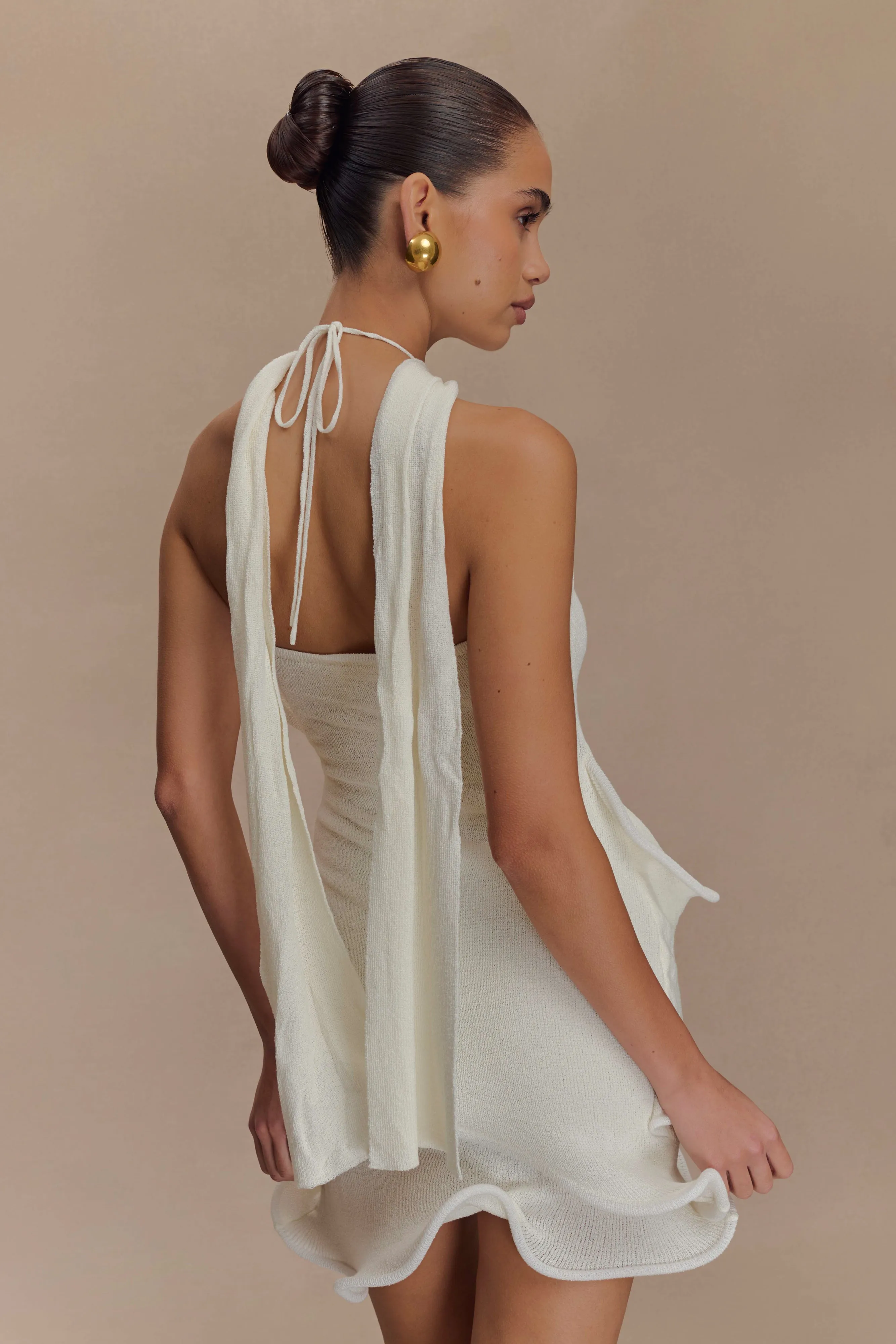 Caprice Halter Knit Mini Dress - White sold by Meshki product image thumbnail 2