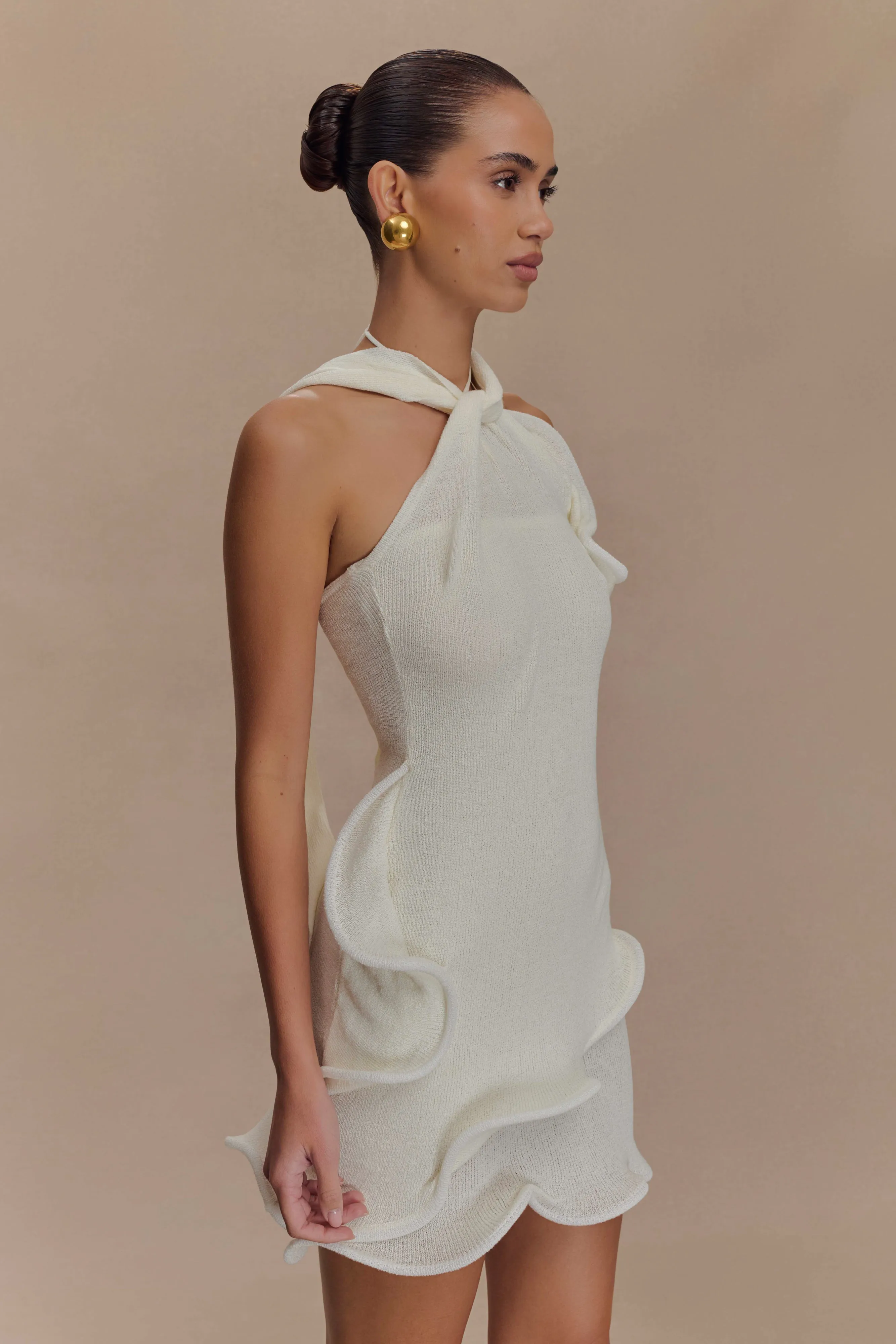 Caprice Halter Knit Mini Dress - White sold by Meshki product image thumbnail 4