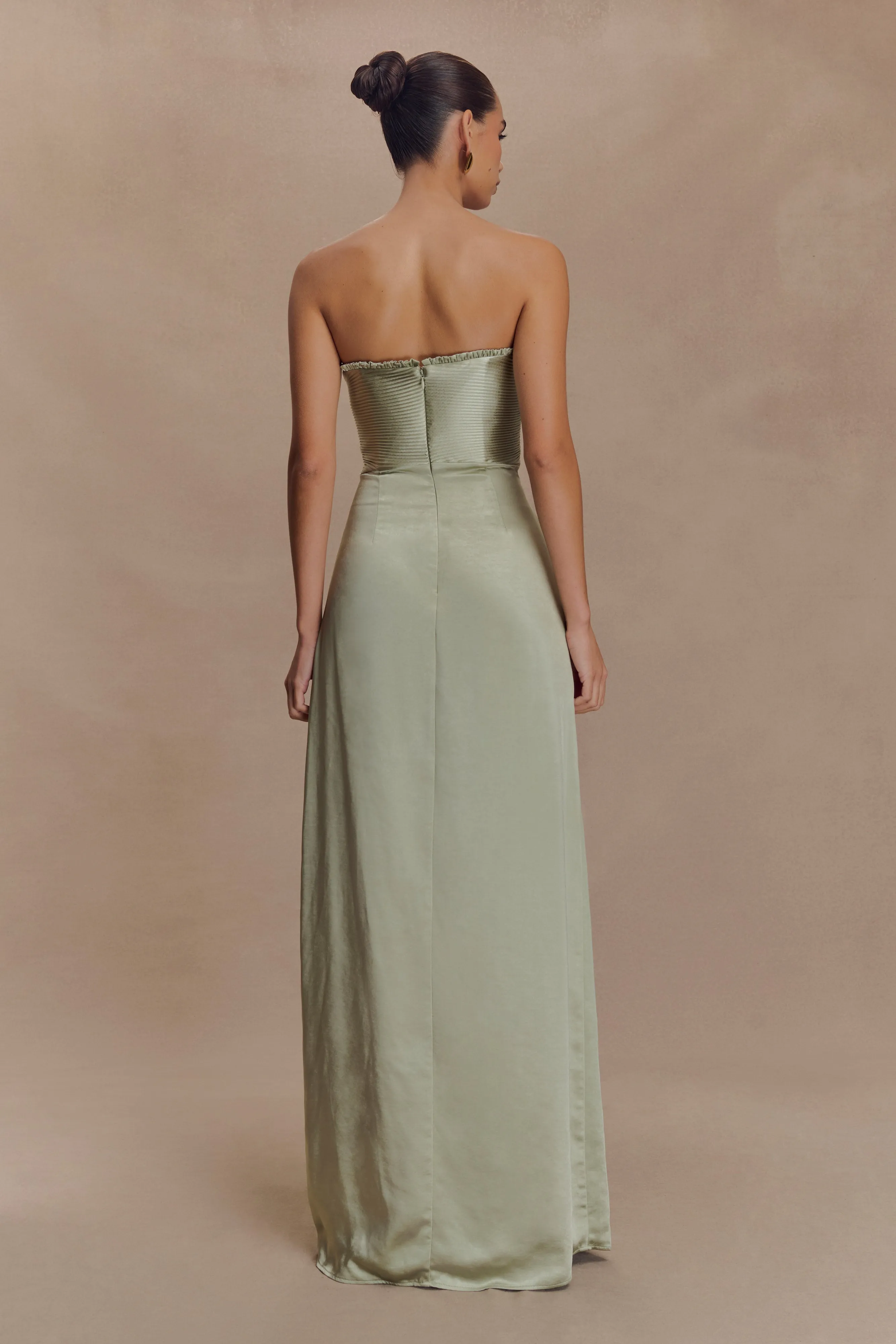Larissa Satin Maxi Dress With Ruched Petals - Sage sold by Meshki product image thumbnail 2