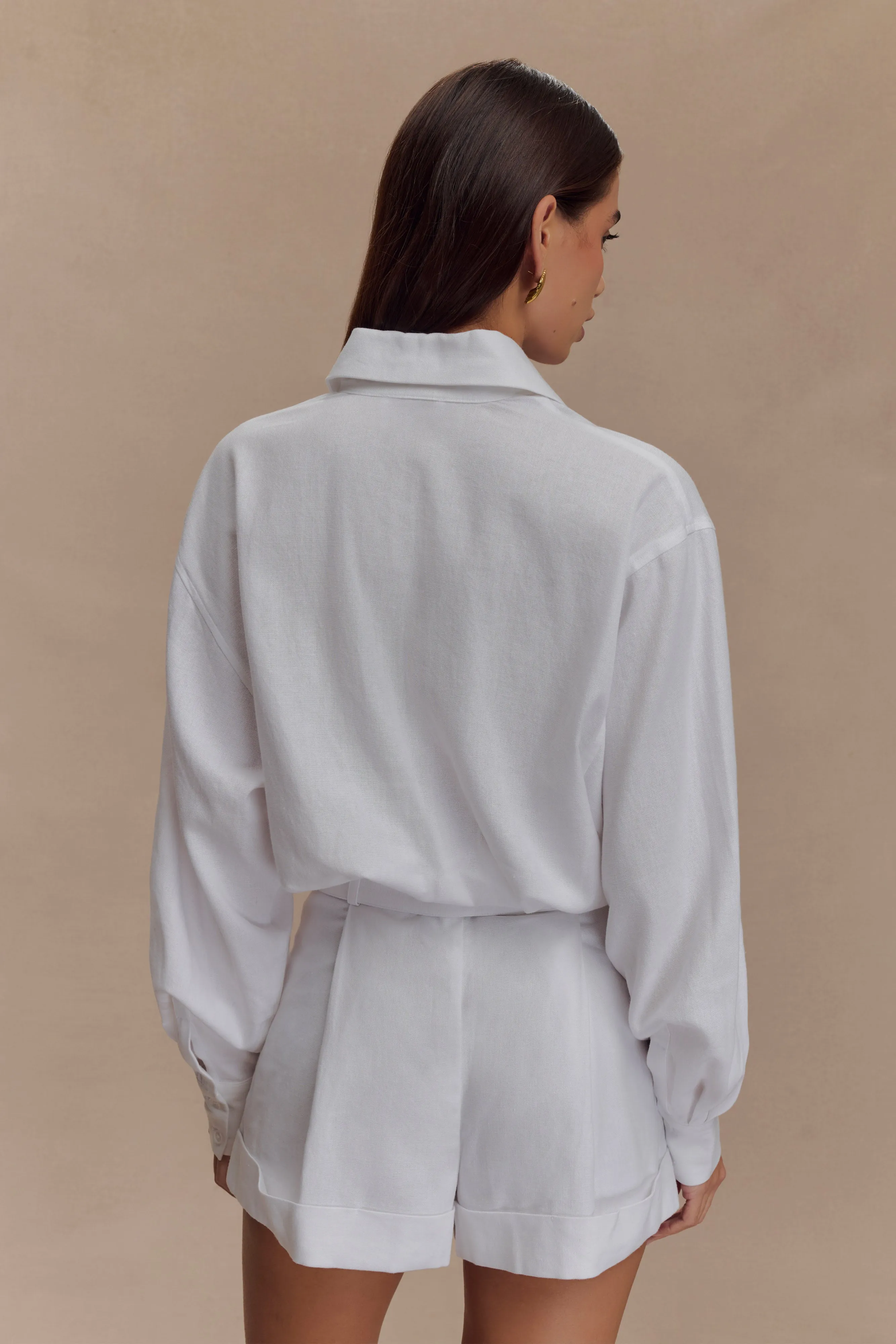 Adia Linen Belted Playsuit - White sold by Meshki product image thumbnail 2