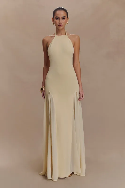Soleil Knit And Mesh Halter Maxi Dress - Cream sold by Meshki