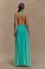 Soleil Knit And Mesh Halter Maxi Dress - Lagoon sold by Meshki