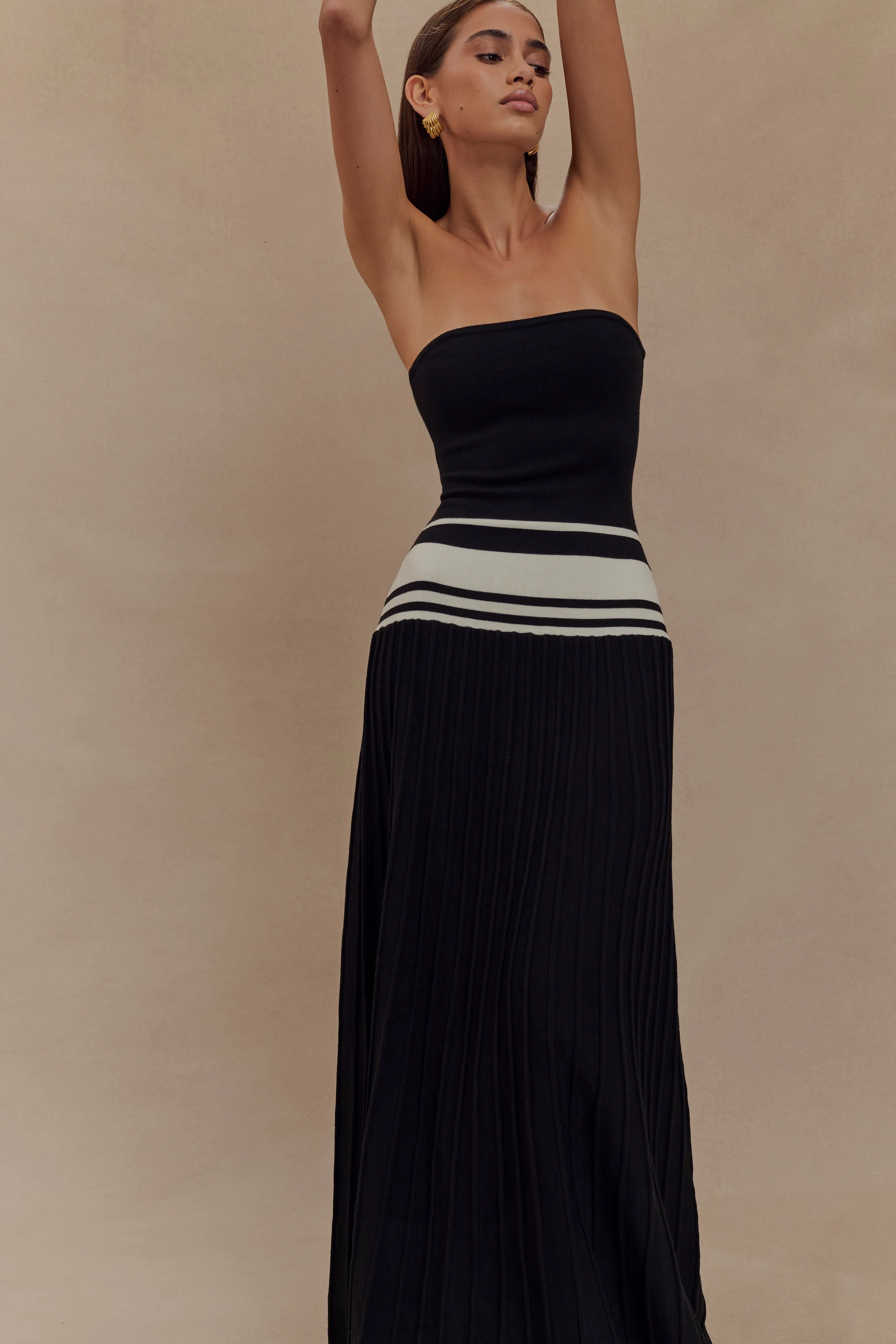 Solaris Strapless Contrast Knit Maxi Dress - Black/White sold by Meshki product image thumbnail 3