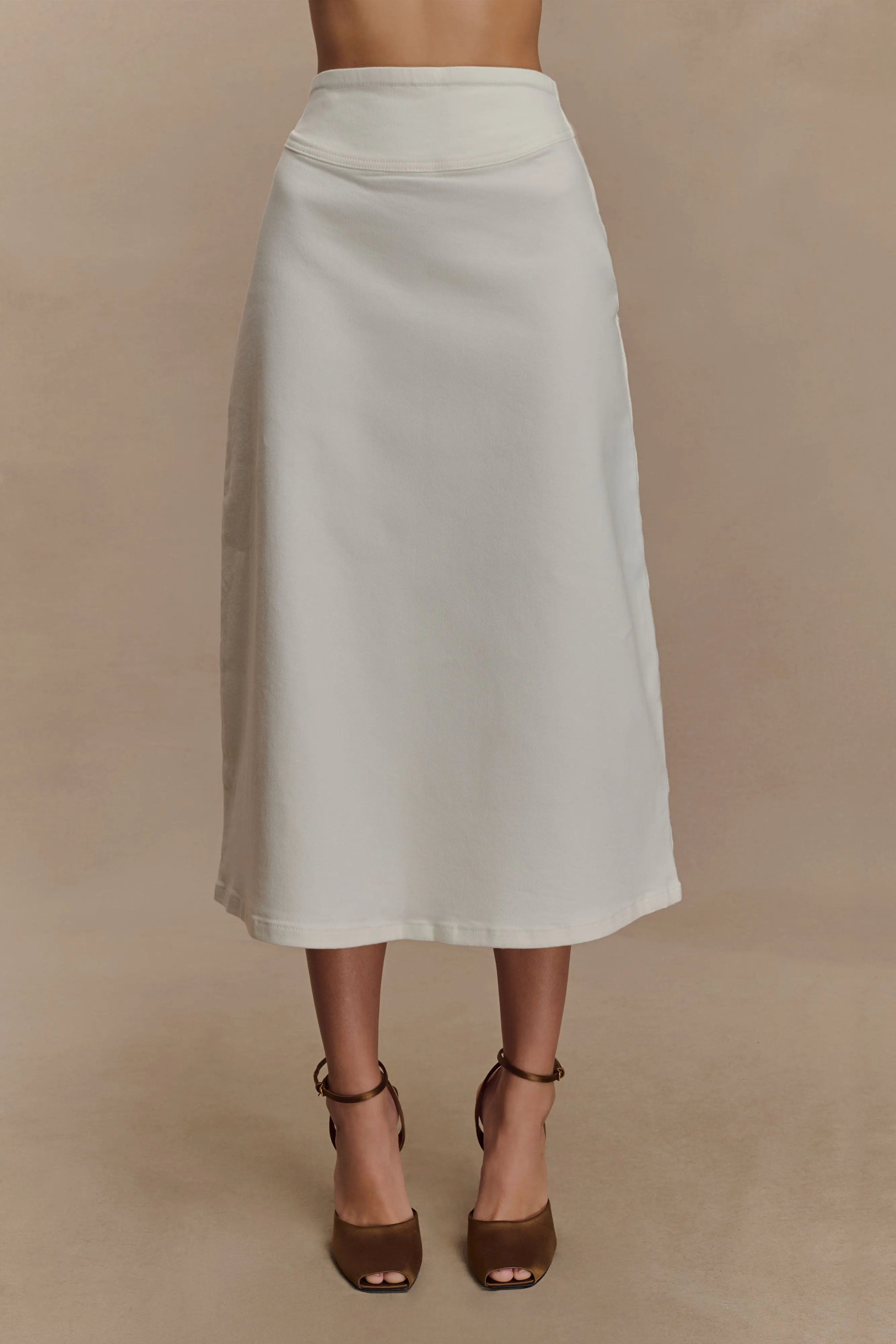 Cecilia Denim A-Line Midi Skirt - White sold by Meshki