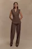 Penelope Pleated High Waisted Pants - Chocolate sold by Meshki