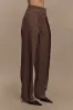 Penelope Pleated High Waisted Pants - Chocolate sold by Meshki