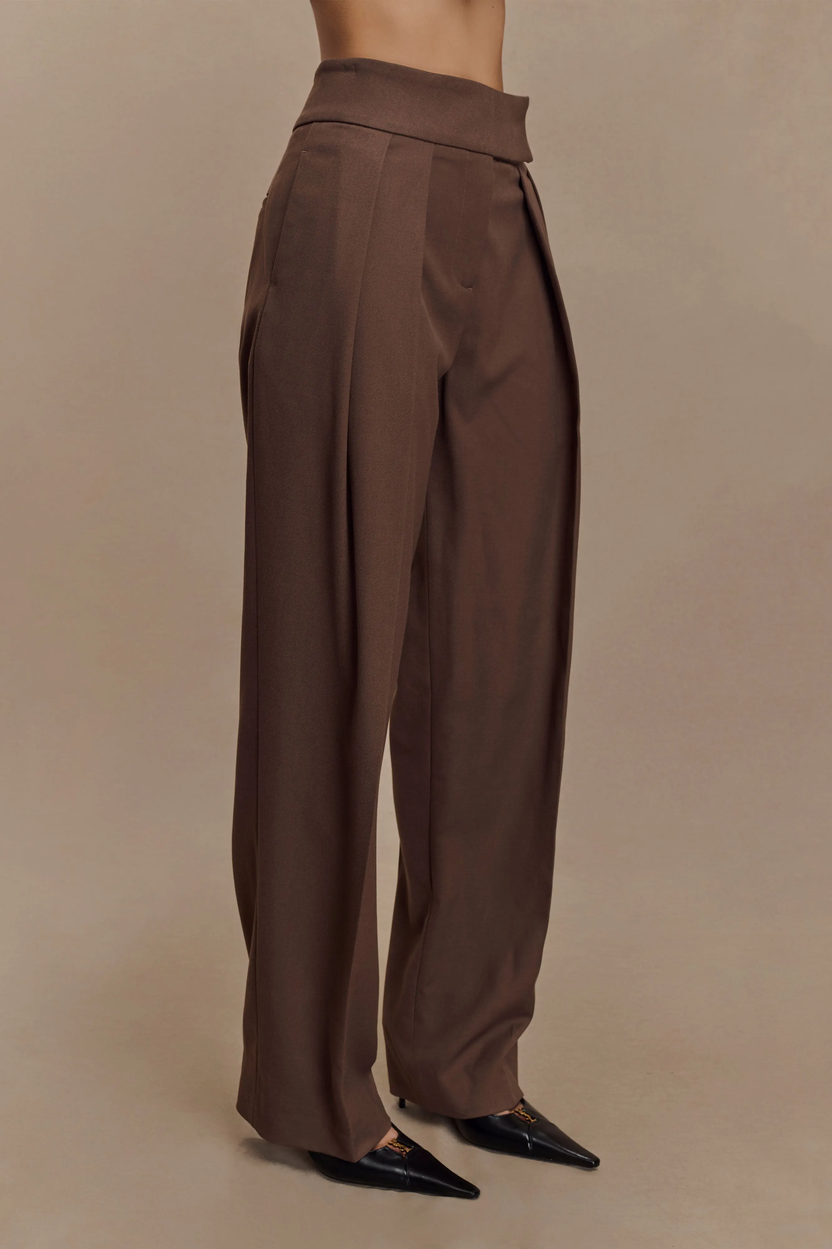 Penelope Pleated High Waisted Pants - Chocolate sold by Meshki product image thumbnail 4