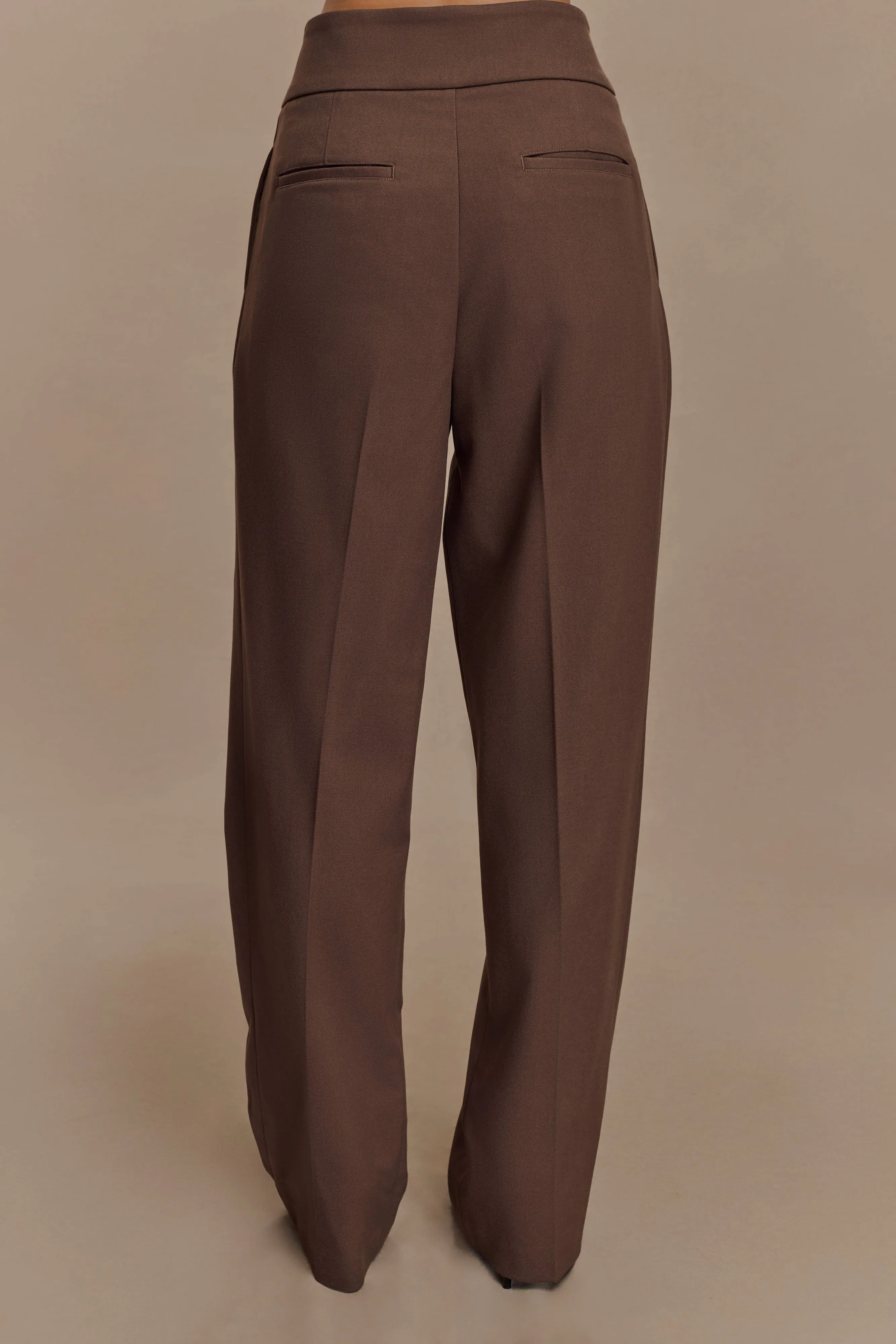 Penelope Pleated High Waisted Pants - Chocolate sold by Meshki product image thumbnail 2