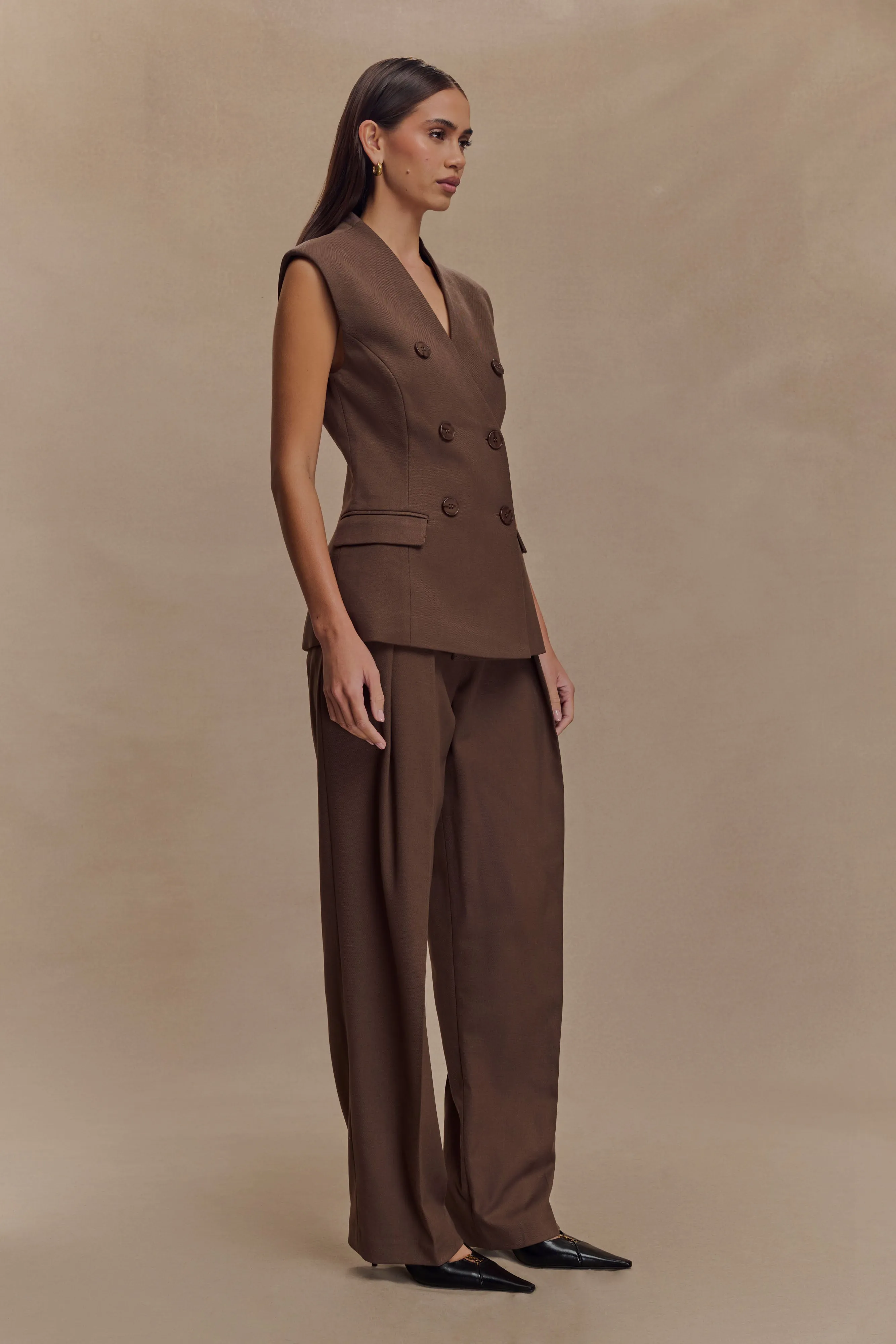 Penelope Pleated High Waisted Pants - Chocolate sold by Meshki product image thumbnail 5