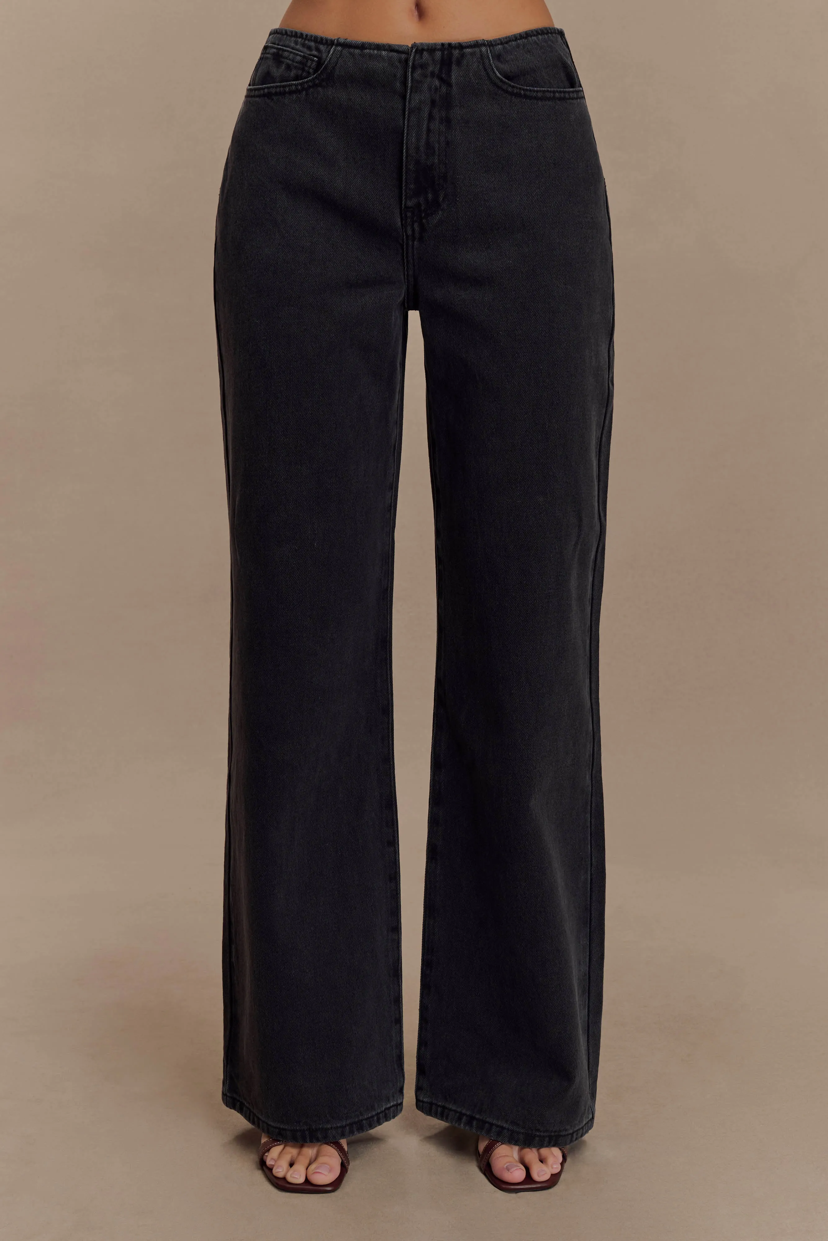 Caitlin Mid Rise Denim Jeans - Washed Black sold by Meshki