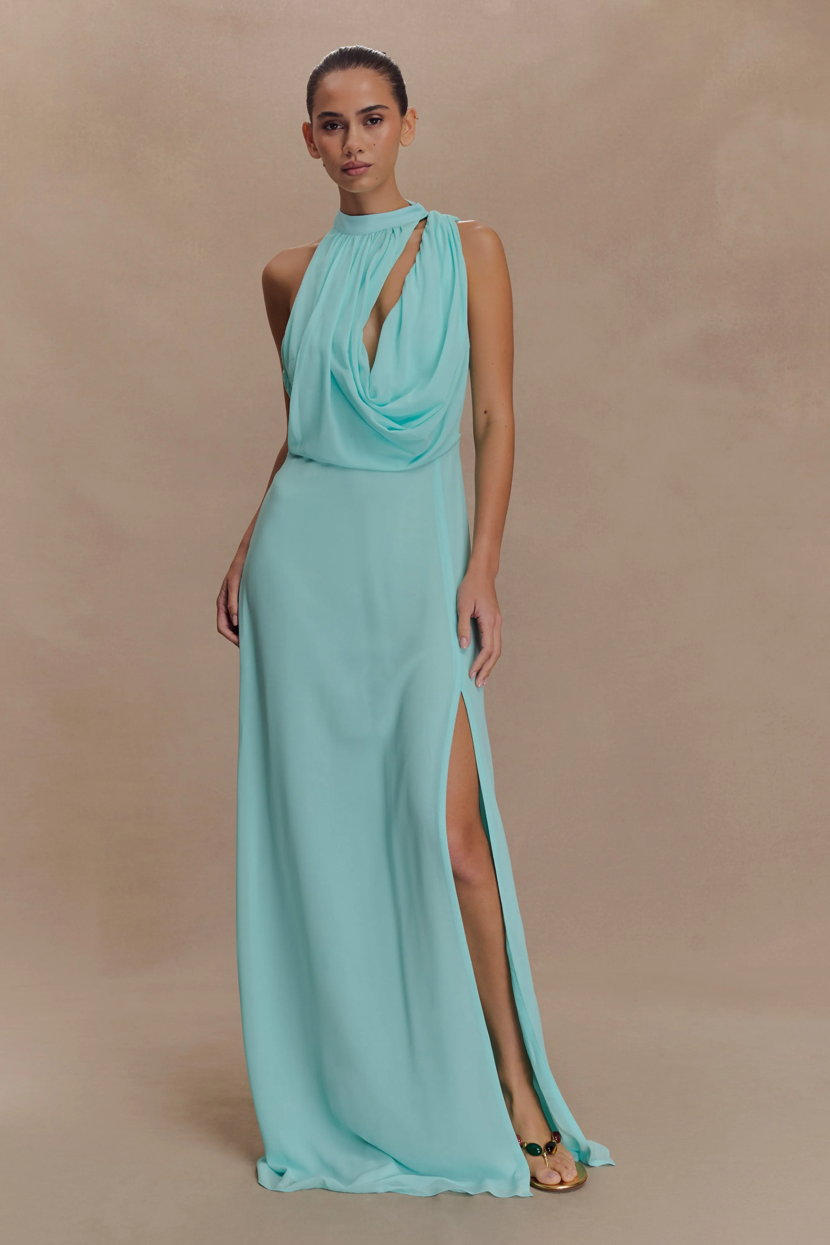 Galia Cowl Neck Maxi Dress - Lagoon sold by Meshki