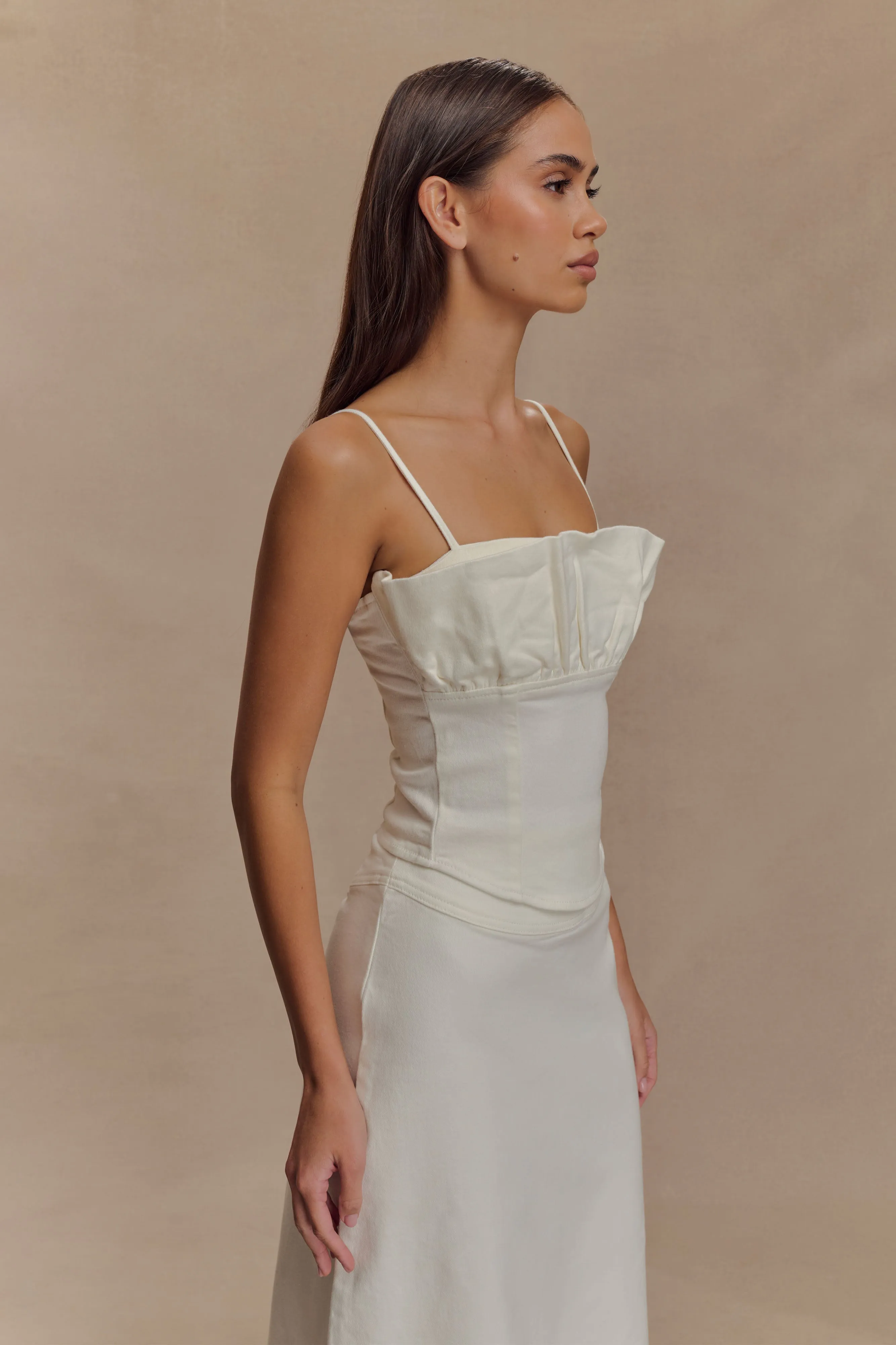 Cecilia Denim Frill Corset - White sold by Meshki product image thumbnail 4